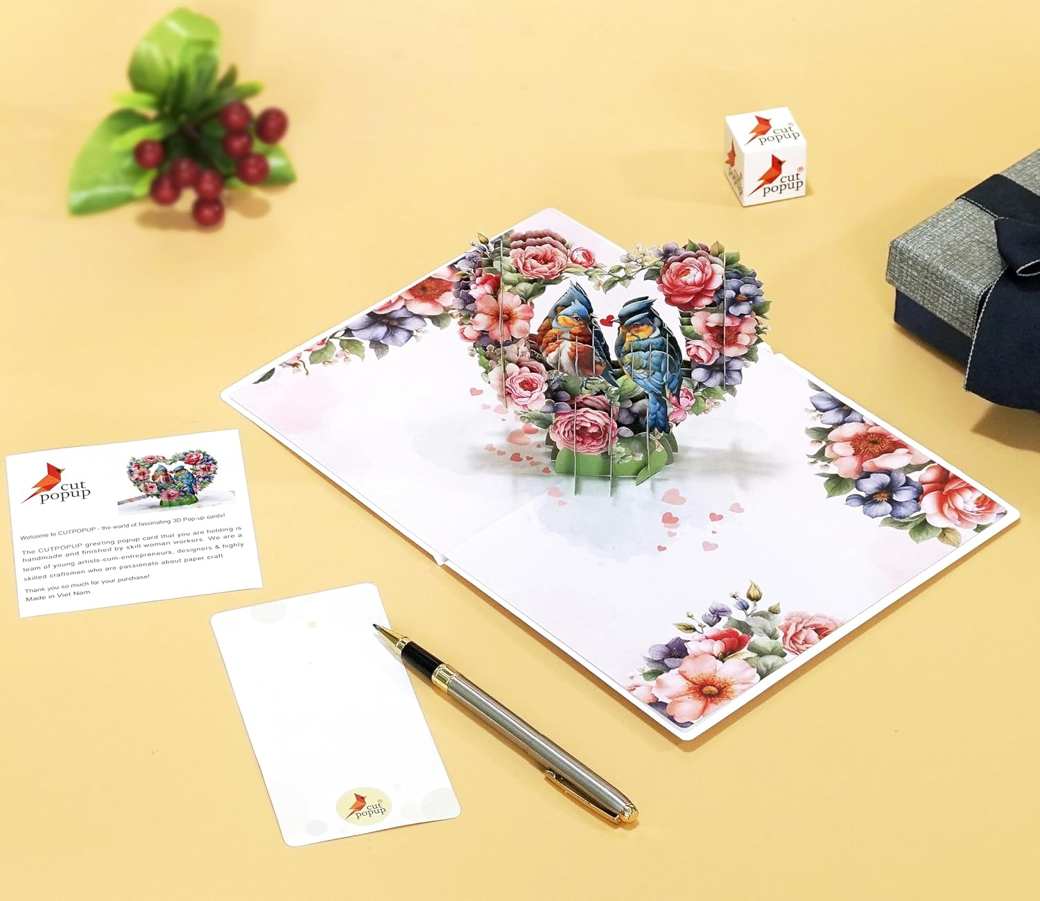 CUTPOPUP Bluejay Couple, Anniversary Card Pop Up, Valentines Day, Wedding, Engagement, 3D Greeting Card (Bluejay Couple-Heart Shape) LO179AU1520 image number 6