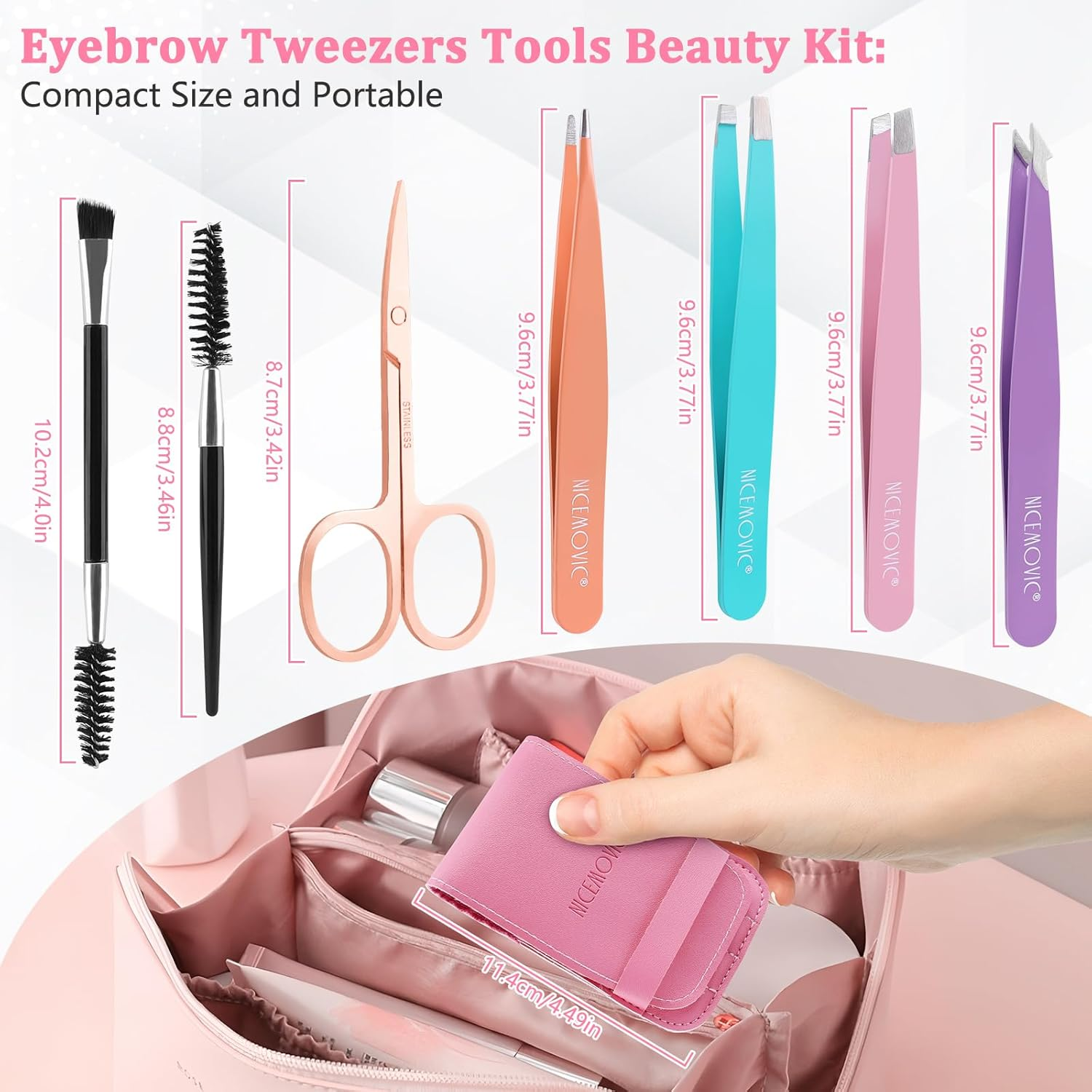 NICEMOVIC Tweezers for Women Facial Hair 7 Pcs, Stocking Stuffers for Teen Girls Adults, Christmas Birthday Gifts for Women, Tweezers for Eyebrows, Beauty Gifts for Mom Her Wife Sister Daughter image number 4