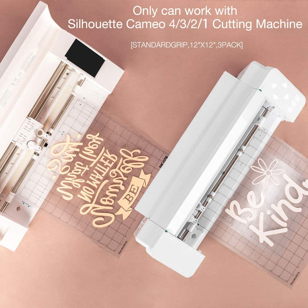 Nicapa Standardgrip Cutting Mat for Silhouette Cameo 4/3/2/1, Adhesive&Sticky Mat 12X12 Inch,3Pack Non-Slip Flexible Gridded Replacement Matts Accessories Set Vinyl Craft Sewing