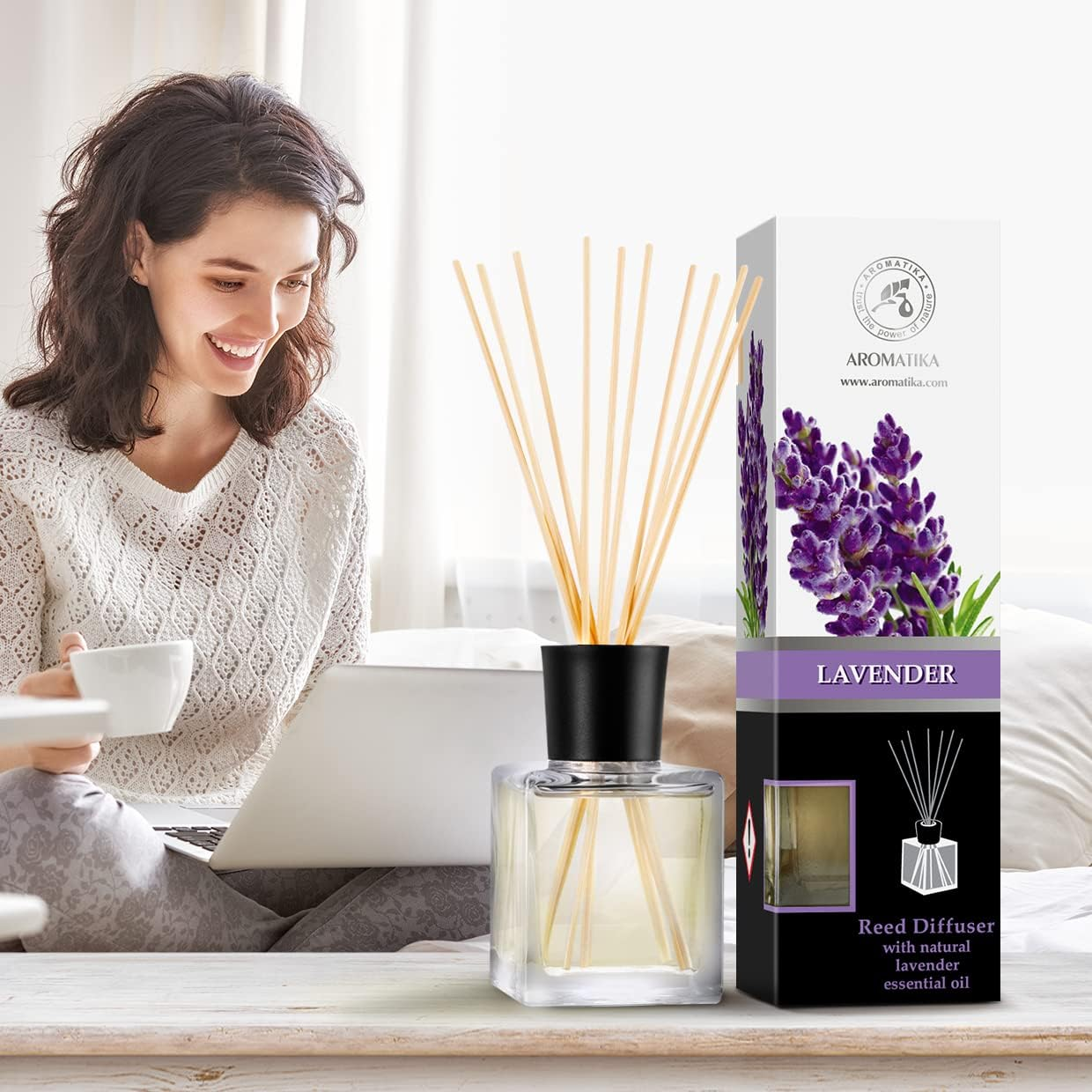Reed Diffuser Lavender 200Ml - Room Diffuser with Lavender Essential Oil - Diffuser with Rattan Sticks - Fragrance Oil Reed Diffuser - Room Freshener - Scented Diffusers - Home Fragrance
