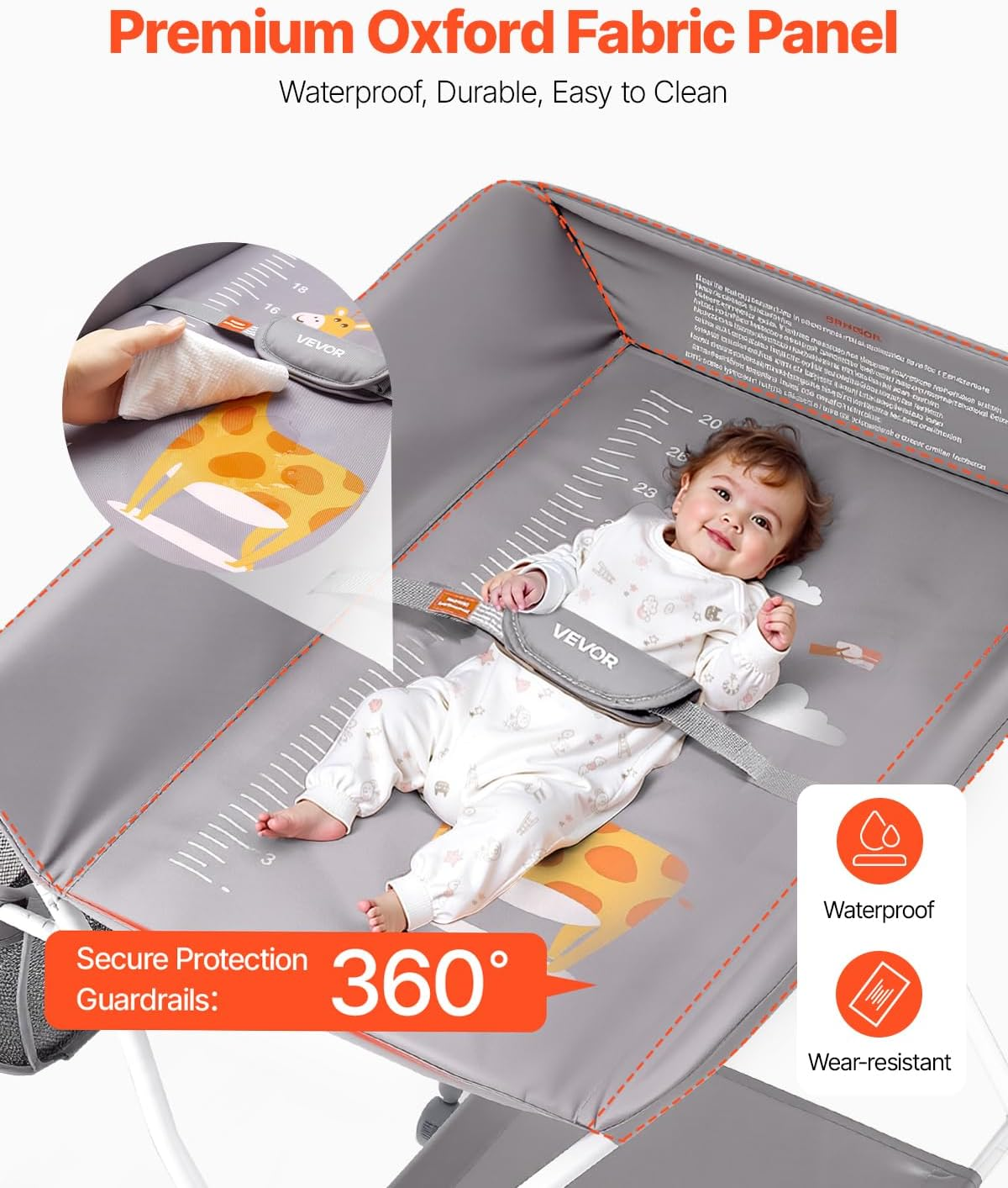 VEVOR Baby Changing Table, Foldable Diaper Change Station with Side Basket, Adjustable Height Portable Changing Table with Lockable Wheels, Multi-Functional Storage Organizer Nursery, Light Gray image number 4