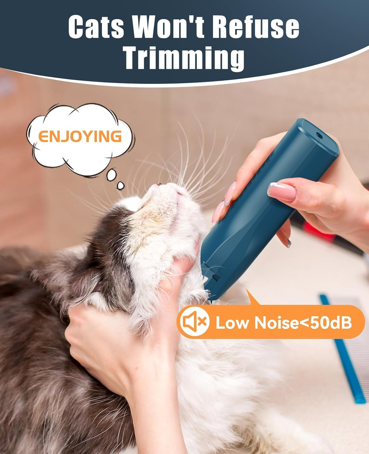Oneisall Pet Clipper for Cat Matted and Long Hair - Quiet Cordless Shaver with Pet Hair Clippers image number 6