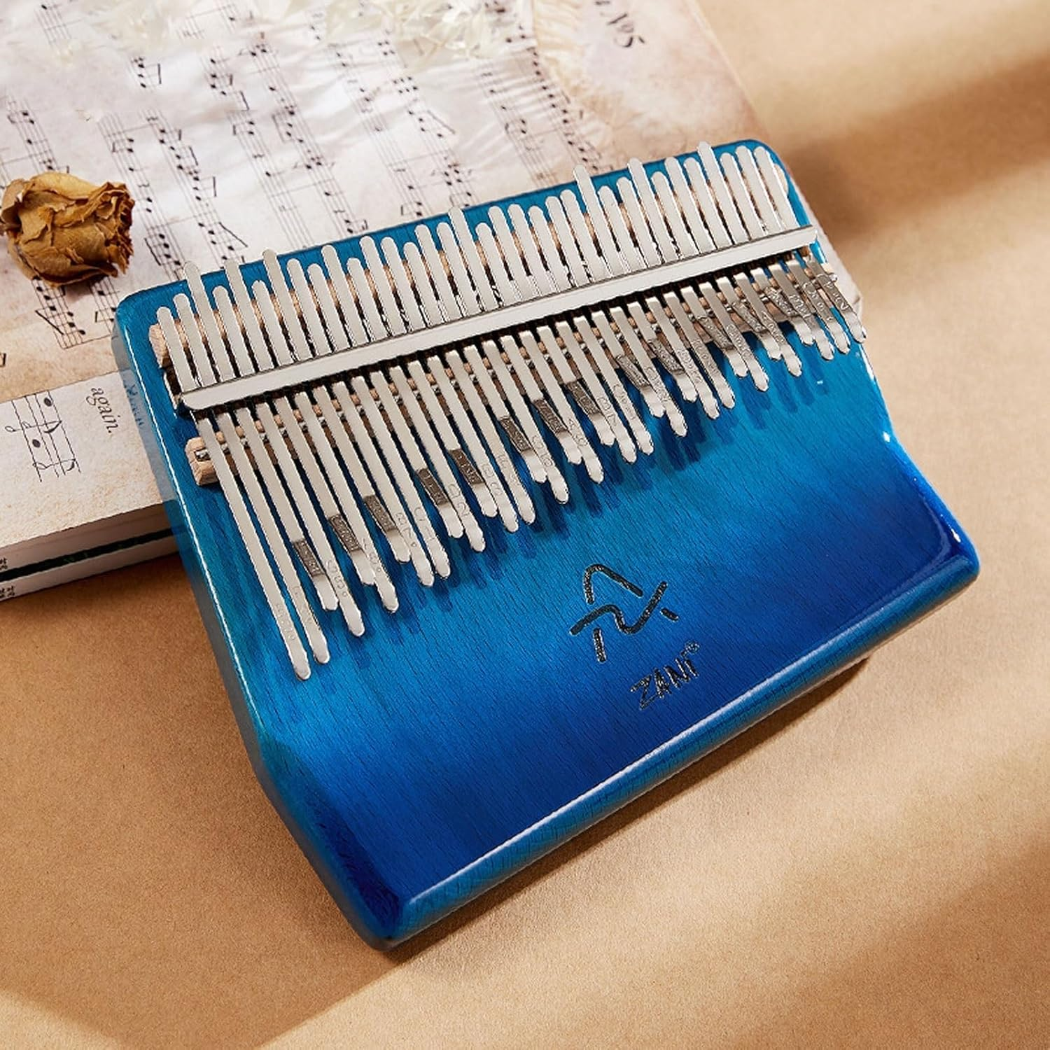 Kalimba 34 Keys Finger Piano Wooden Thumb Piano Music Instrument Beginner Portable with Tuning Hammer, Finger Covers and Carry Bag Set for Meditation Sound(34 Tones-Blue) image number 2