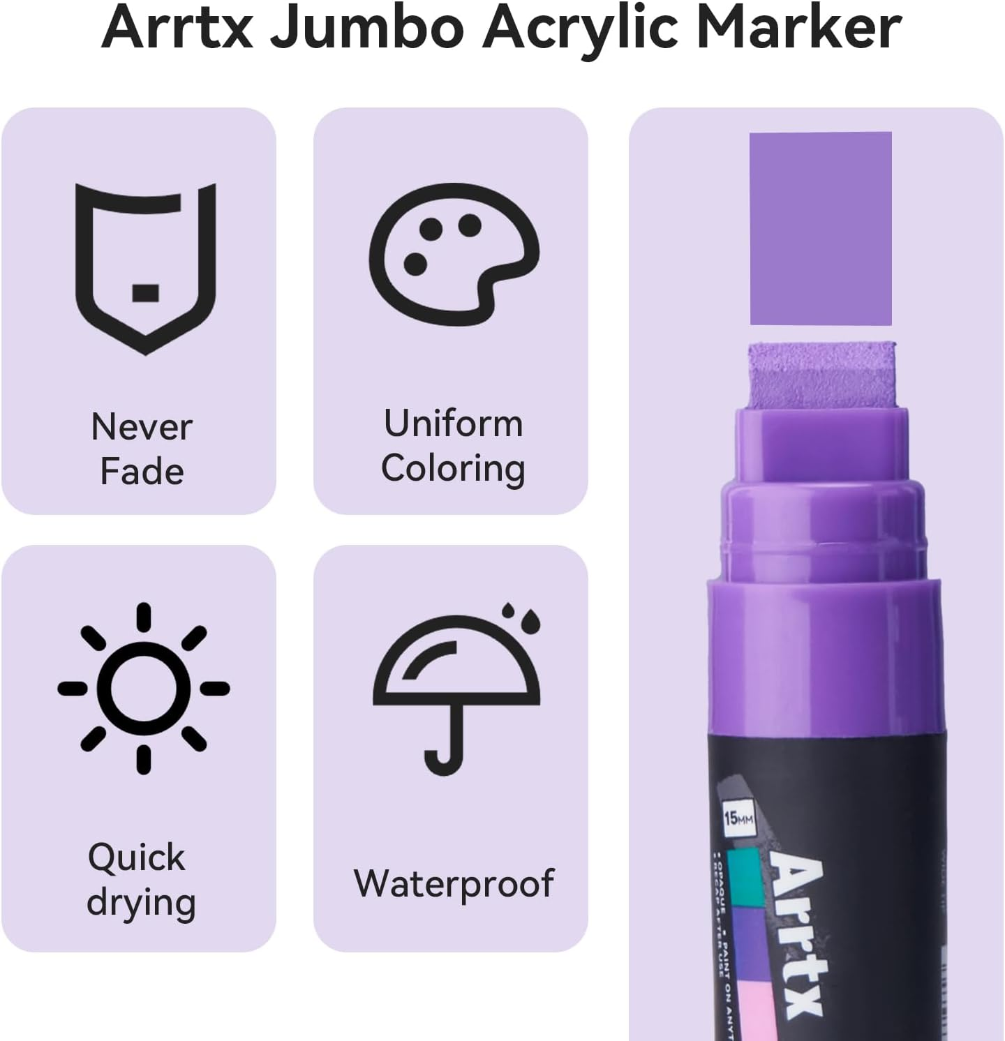 Arrtx 30 Color Acrylic Jumbo Markers 15Mm Jumbo Felt Tip, Acrylic Paint Pens for Rock Painting, Stone, Glass, Easter Egg, Wood and Fabric Painting-Acrylic Markers DIY Crafts Making Art Supplies image number 5