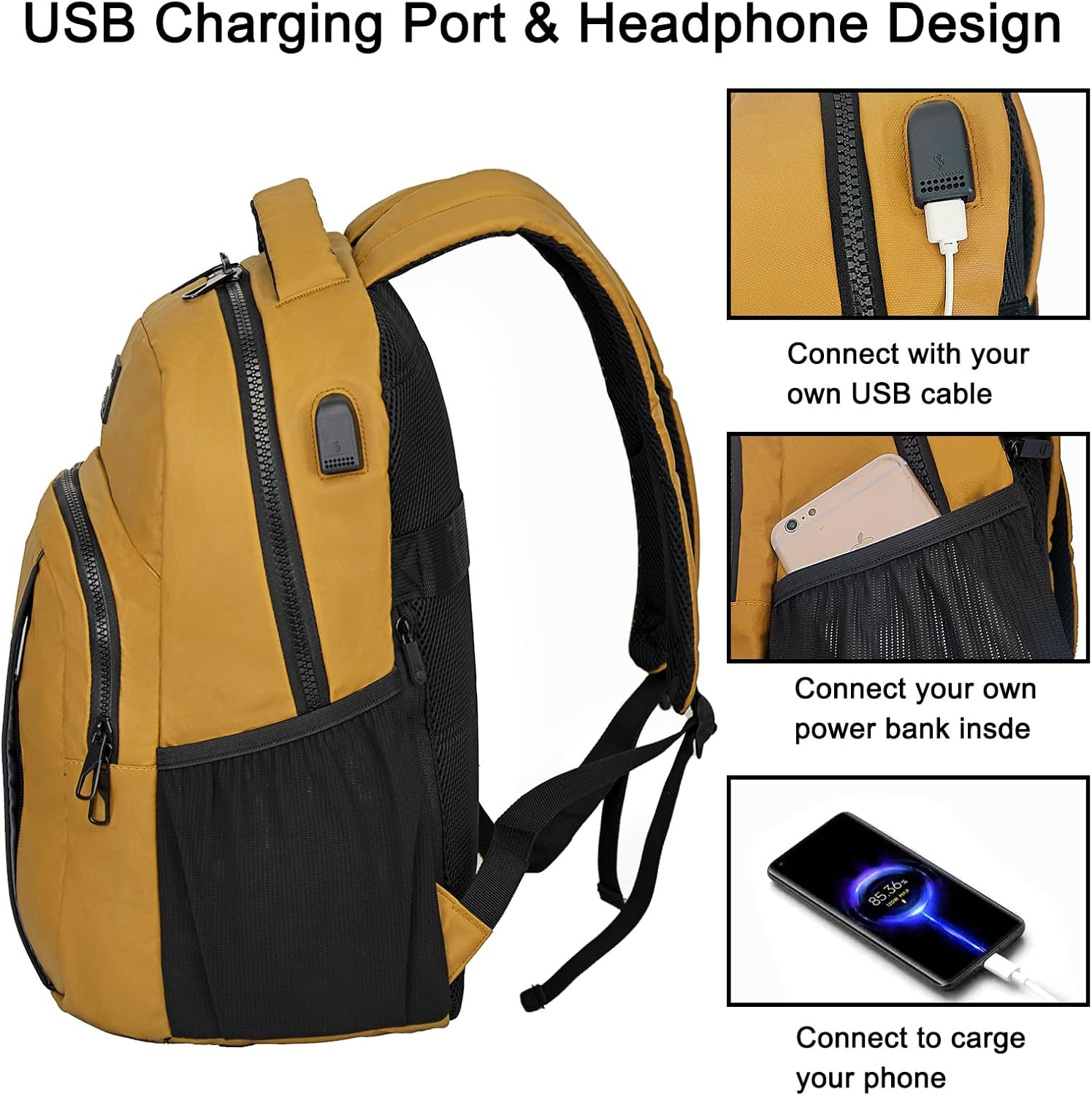 Goloni Lightweight Casual Laptop Backpack，Classic Carry-On Travel Bag，With USB Charging Port for Men and Women - Blue image number 4