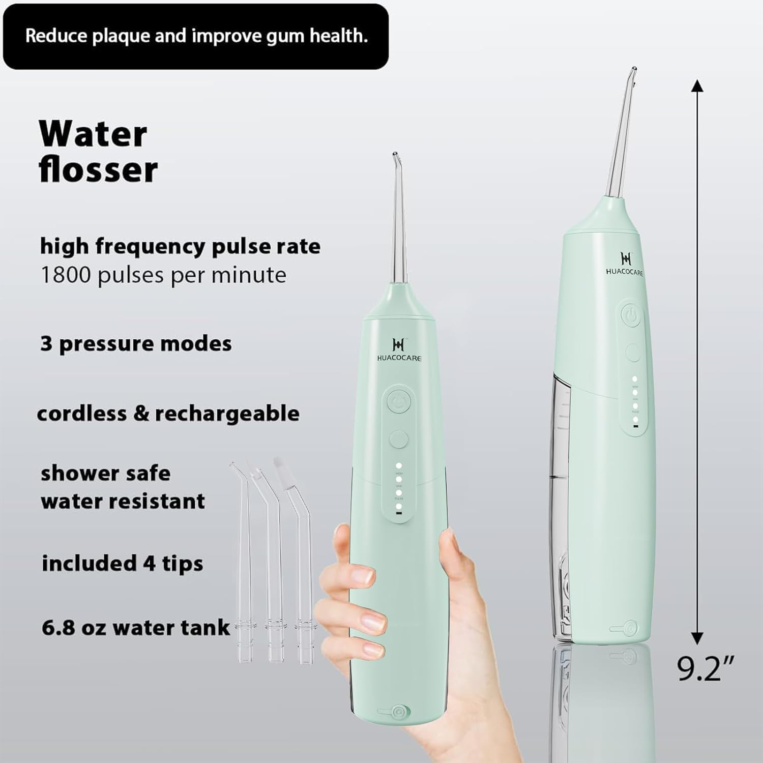 2-1 Oral Clean Kit- Water Dental Flosser & Electric Toothbrush Combo- Brushing & Flossing- for Teeth Cleaning and Gum Health (Light Green) - Pink image number 2