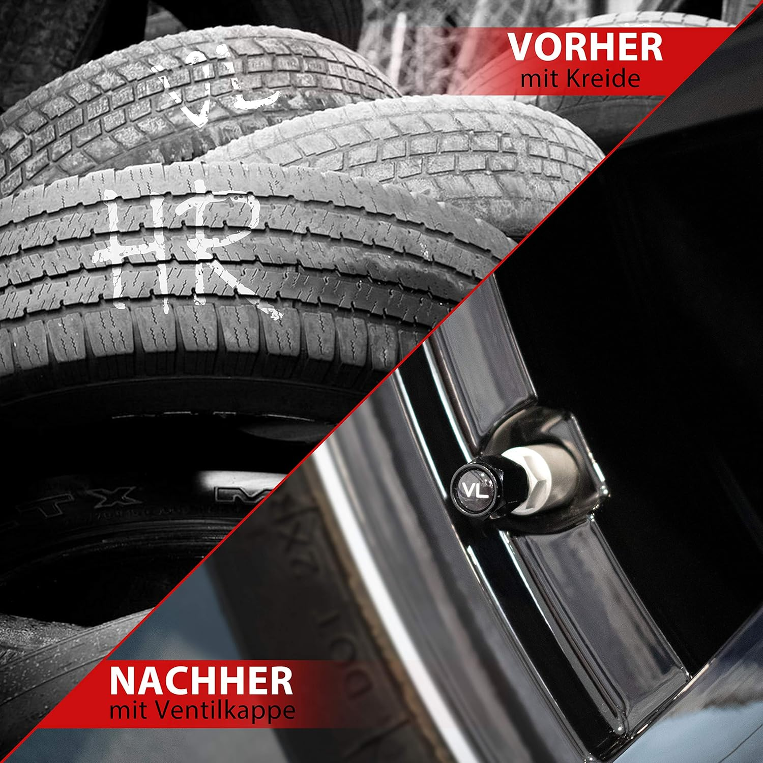 JK Trade&reg; 8 X ABS Plastic Car Valve Caps for Tyre Marking with Integrated Seal for Stored Winter and Summer Tyres, Universal, Car Accessories (Black V1) - Black V1 image number 3