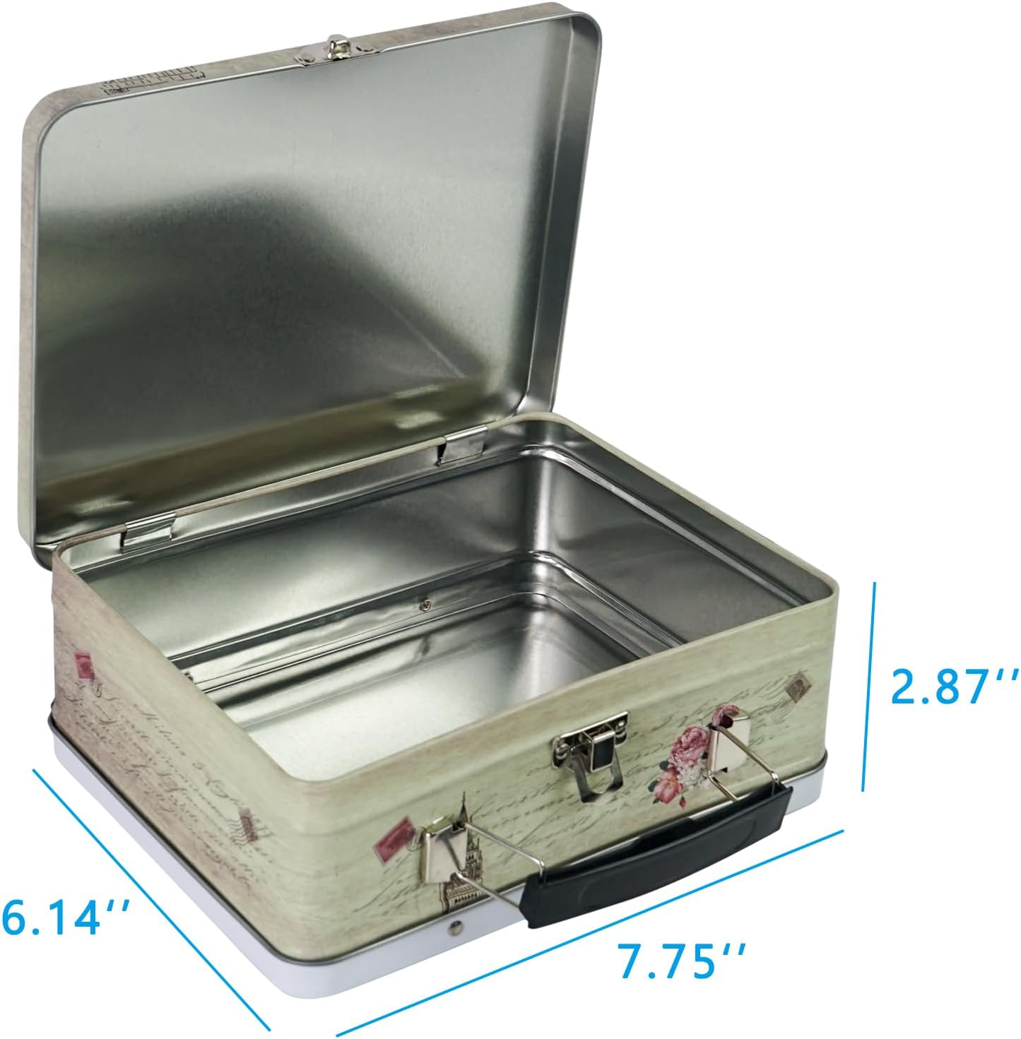 Dreamseden 2-Pack Tin Storage Box Set - Small Handheld Decorative Metal Box with Handle - Adorable Popsicles & Vintage Sketch Patterns 7.8 X 6.1 X 2.9 Inch Keepsake Case Gift Set image number 3