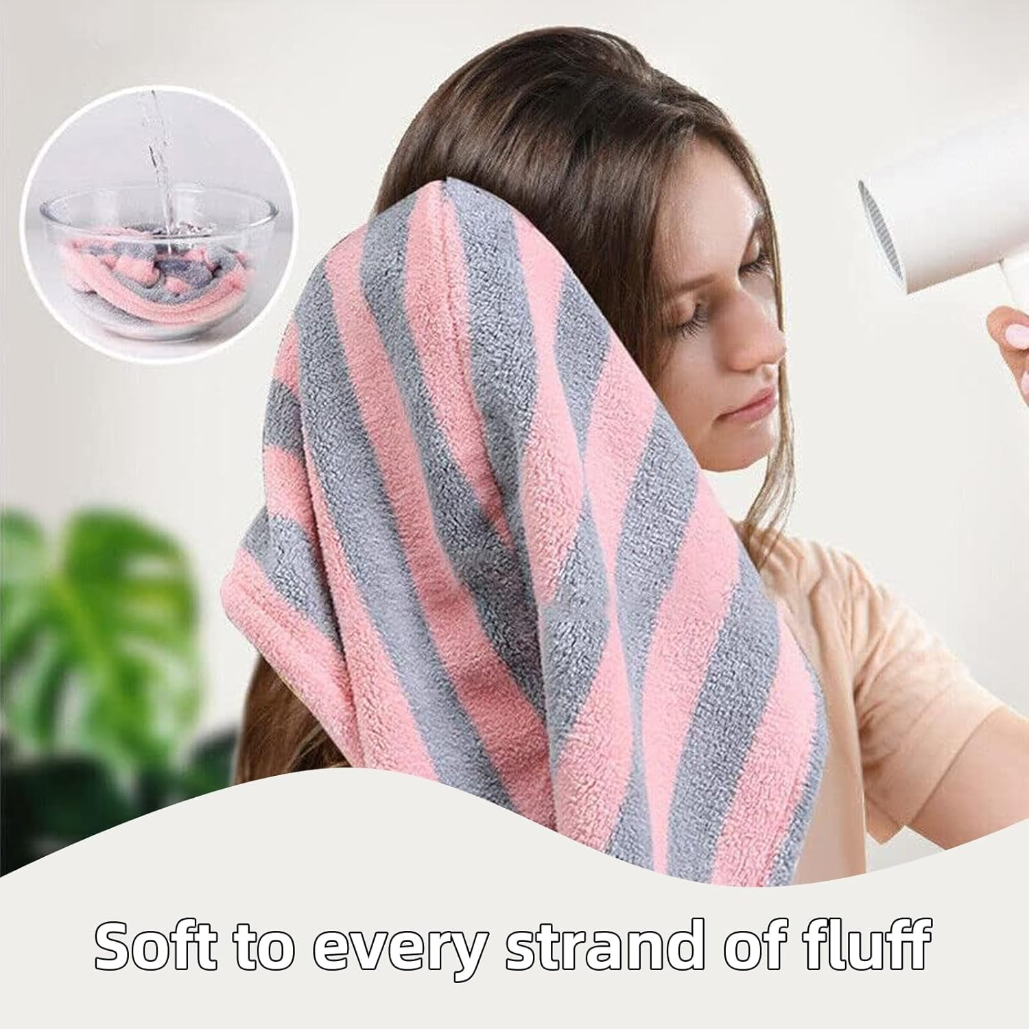 Hzqzaoan 2Pcs Fast Dry Microfibre Hair Towel - Hair Towel Wrap for Women | Super Absorbent Microfiber Towel with Button for Quick Drying & Gentle Hair Care (Pink+White/Pink+Lavender Stripes) - Pink+White/Pink+Lavender Stripes image number 6