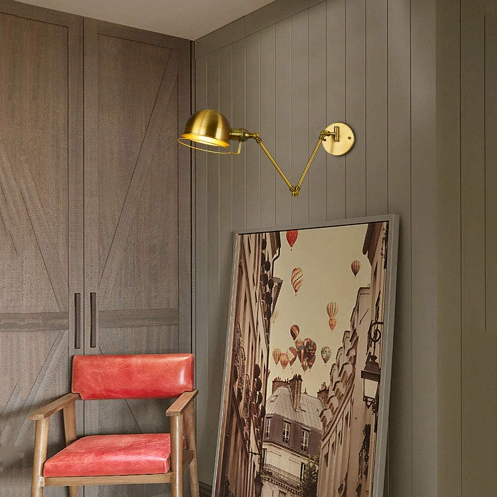 Vintage Wall Light Industrial Lighting,Indoor Retro Lights Wire Metal Cage,Home Decoration Lights Fixture(E27*One Bulb Included),Gold XXZ image number 4