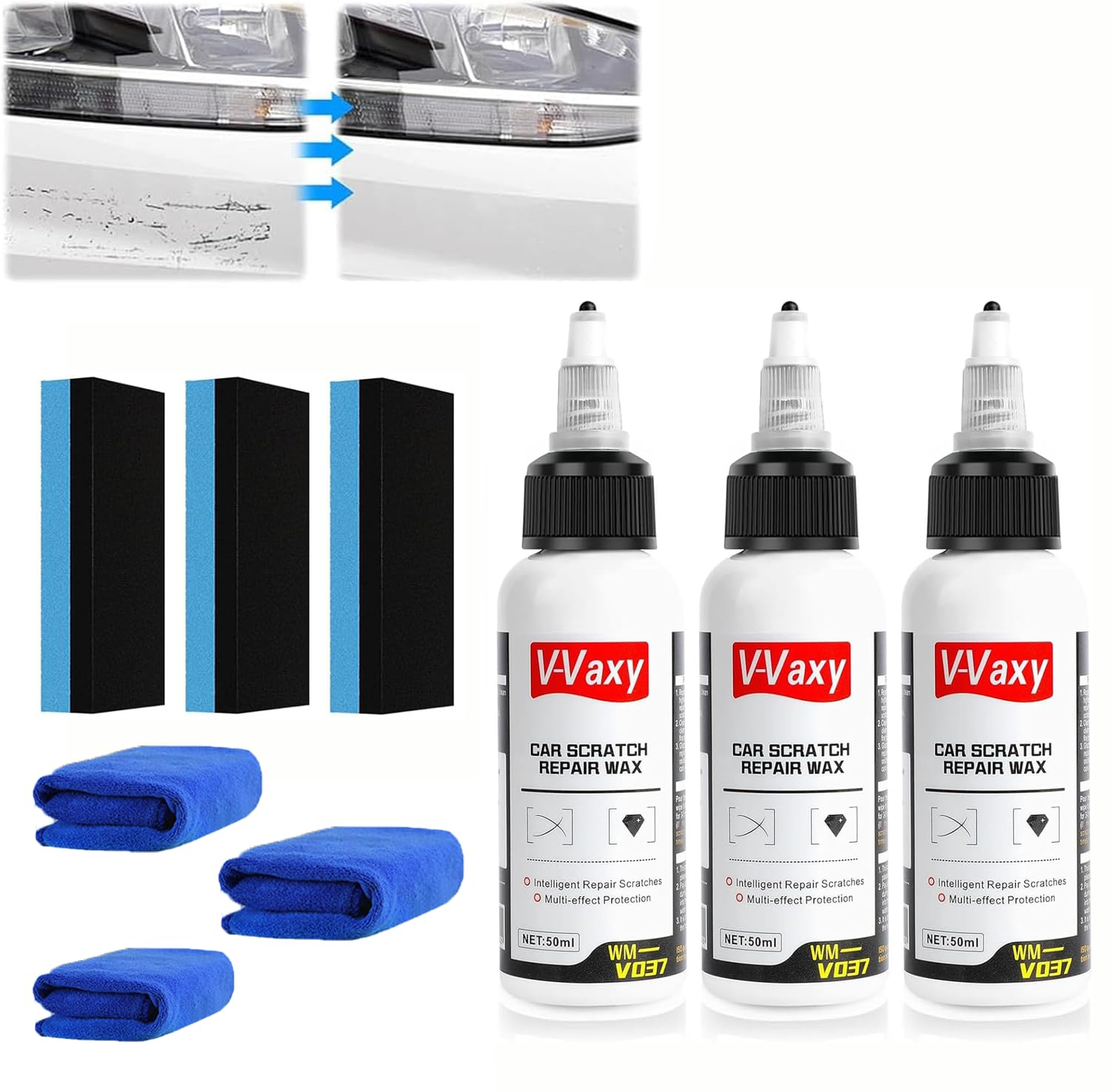3Pcs V-Vaxy Car Scratch Repair Wax, Ultimate Paint Restorer, Removal Kit, Car Paint, Scratchs Repairs Waxs for Car,Cars Scuff Removal image number 2