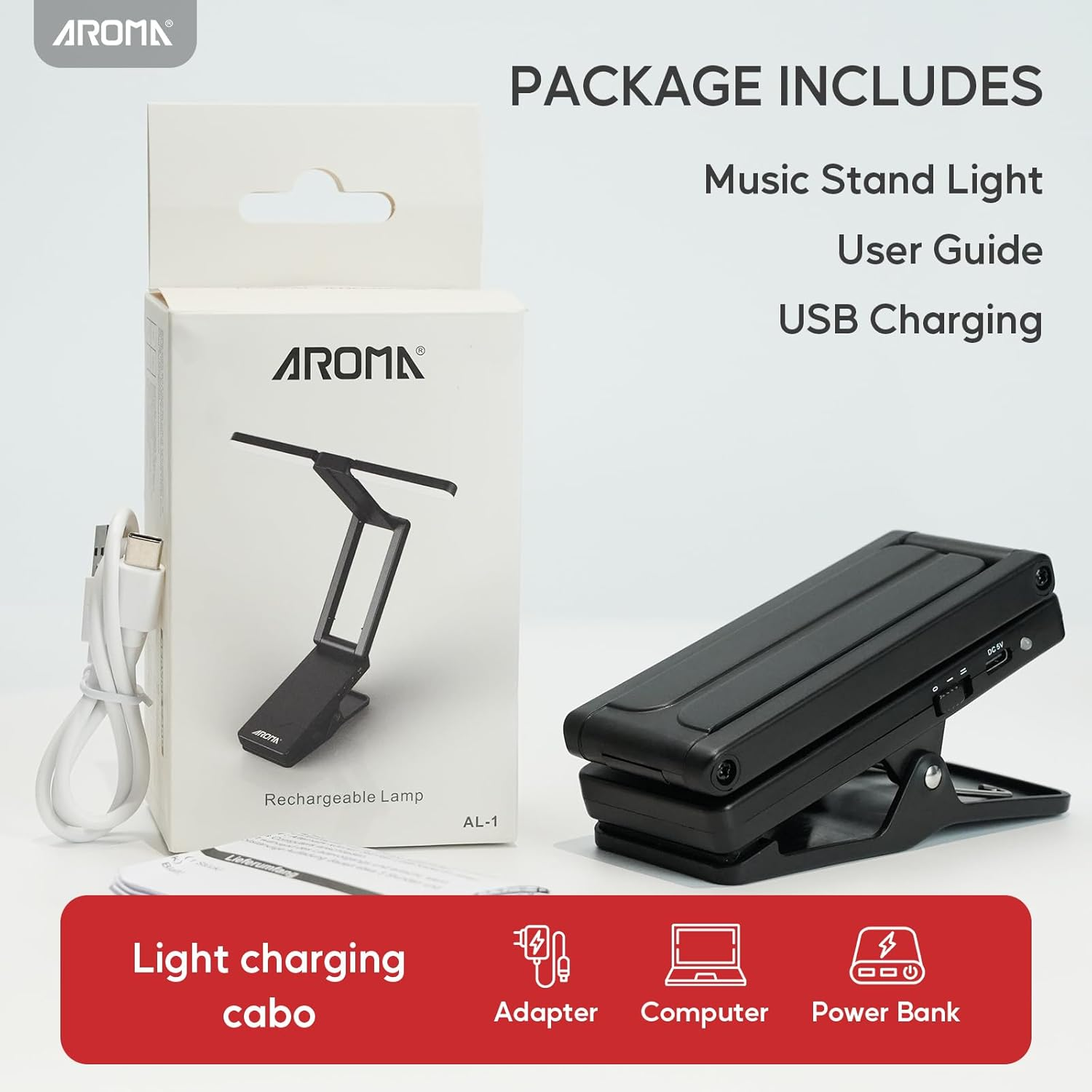 AROMA Light for Music Stand Rechargeable Clip on Piano Lamp Adjustable 2 Brightness image number 3