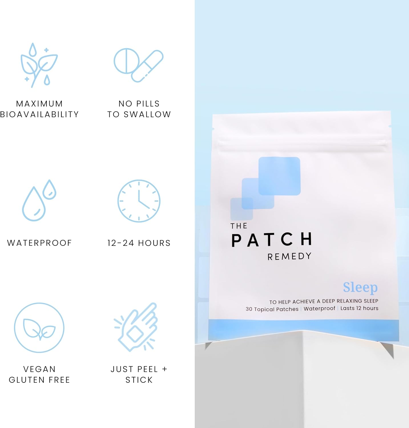 The Patch Remedy Original Sleep Patches - 30 Topical Sleep Support Patches with Valerian Root Extract, Passionflower, Hops, Magnesium Glycinate | Sleep Aid Transdermal Skin Stickers image number 3