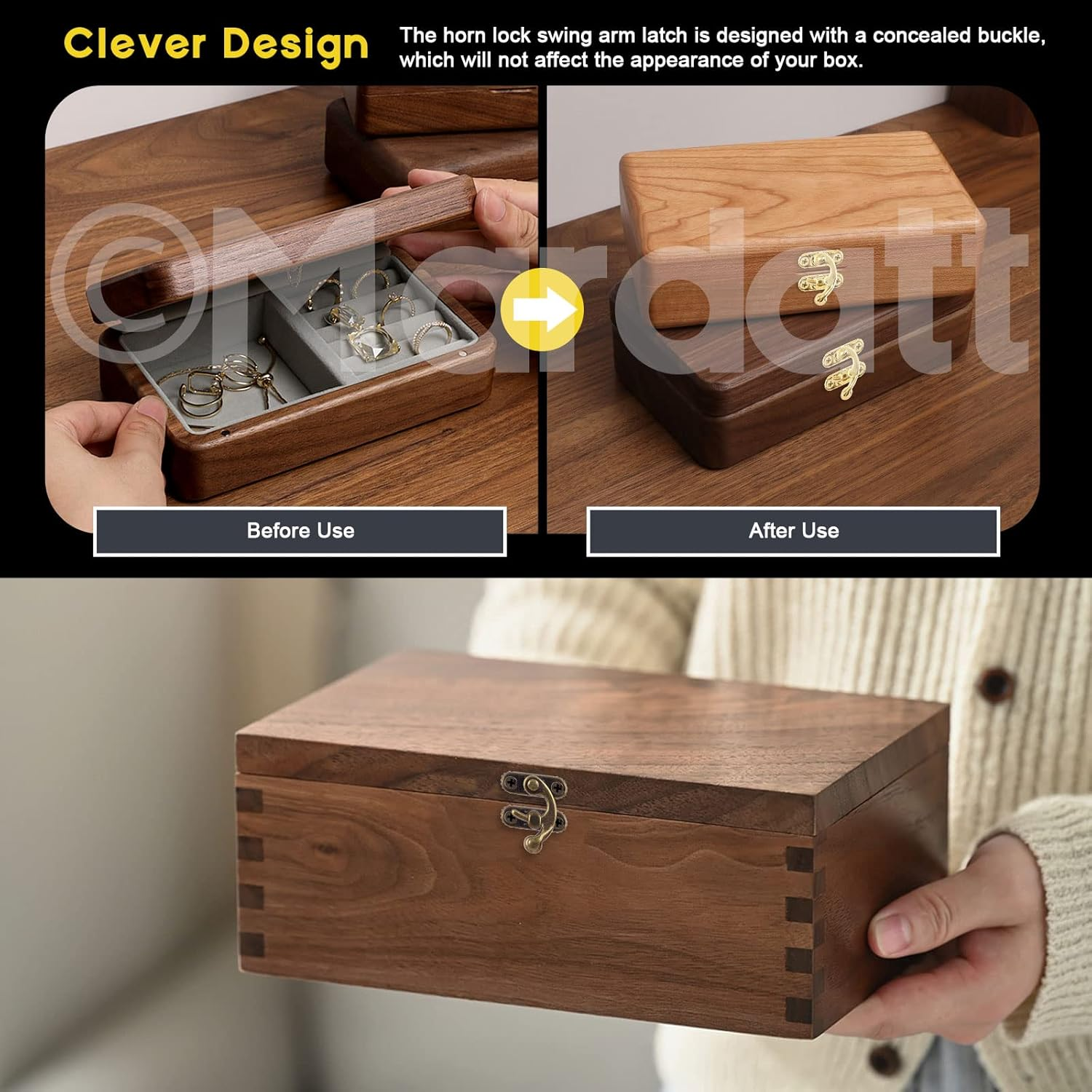 Mardatt 40Pcs Bronze Mini Box Hinges and 20 Sets Antique Right Latch Hook Hasp with 240Pcs Replacement Matching Screws Kit Jewelry Box Hasp Catch Swing Arm Latch for Decorative Cabinet Drawer image number 5