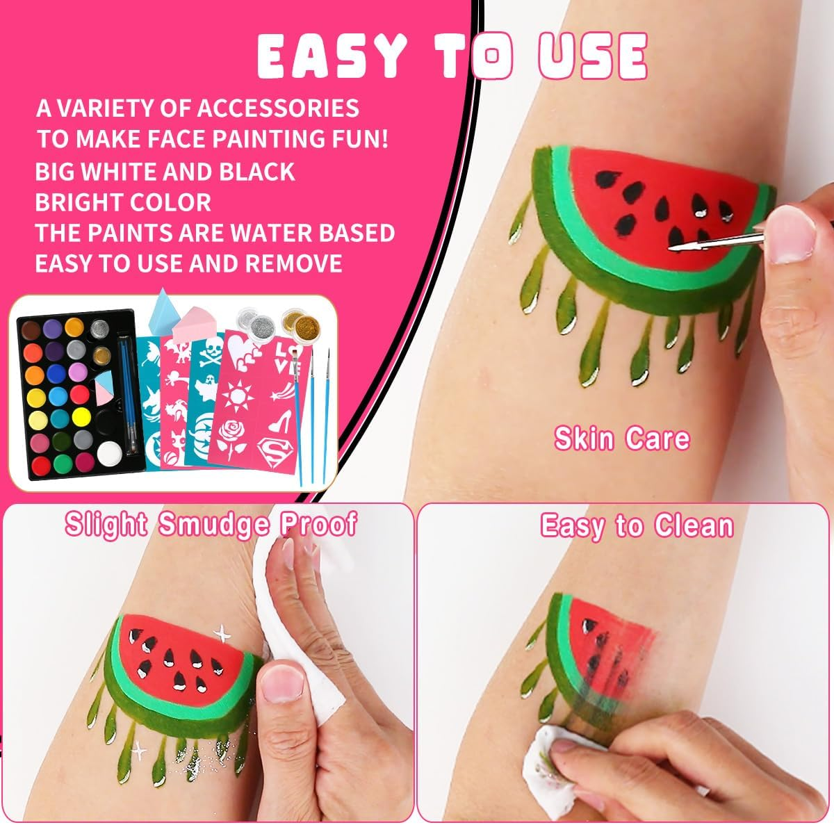 Bowitzki Face Painting Kit for Kids 23 Colors Water Based Face Paint Kit Non Toxic Professional with Stencils Brushes for Parties Birthdays Halloween Christmas Body Makeup image number 4