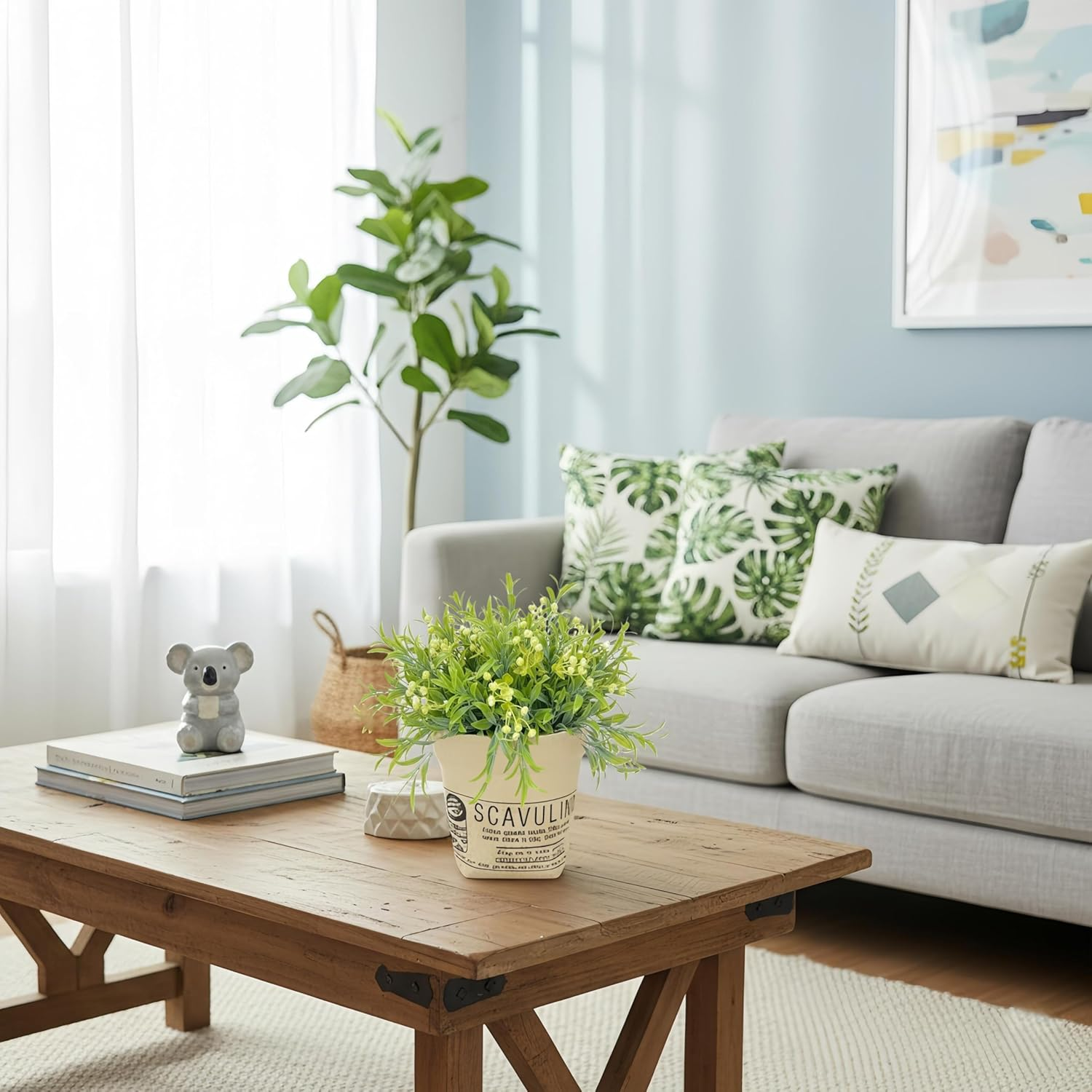 N&zwnj;Oristyle White Artificial Flowers with Burlap Bag &ndash; Subtle Sheen Small Potted Fake Plastic Baby'S Breath Flowers 6-Pack for Spring Summer Home Indoor Table Wedding Outdoor Porch Garden Decor image number 6