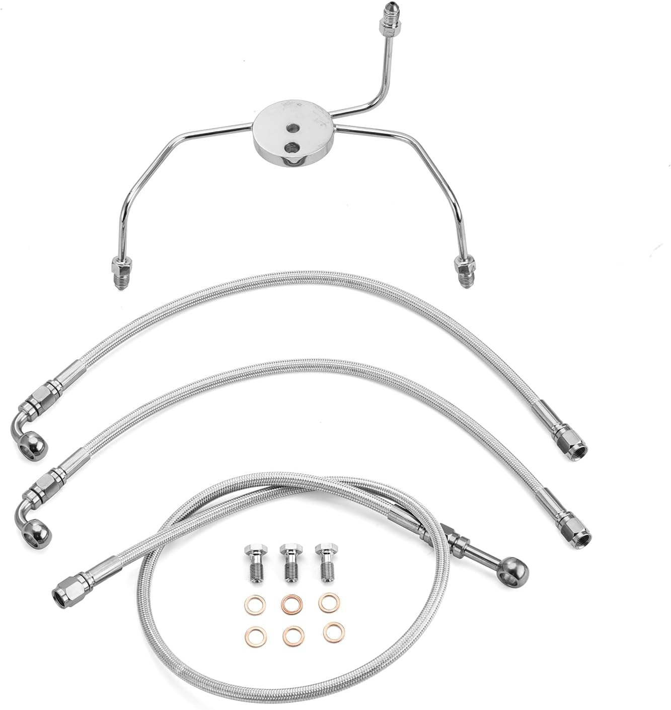 Mofun 51" Upper and Lower Hydraulic Brake Line Compatible with Harley Touring Road Glide Road King 1999-2007, Fit 12"-14" Handlebar, Chrome