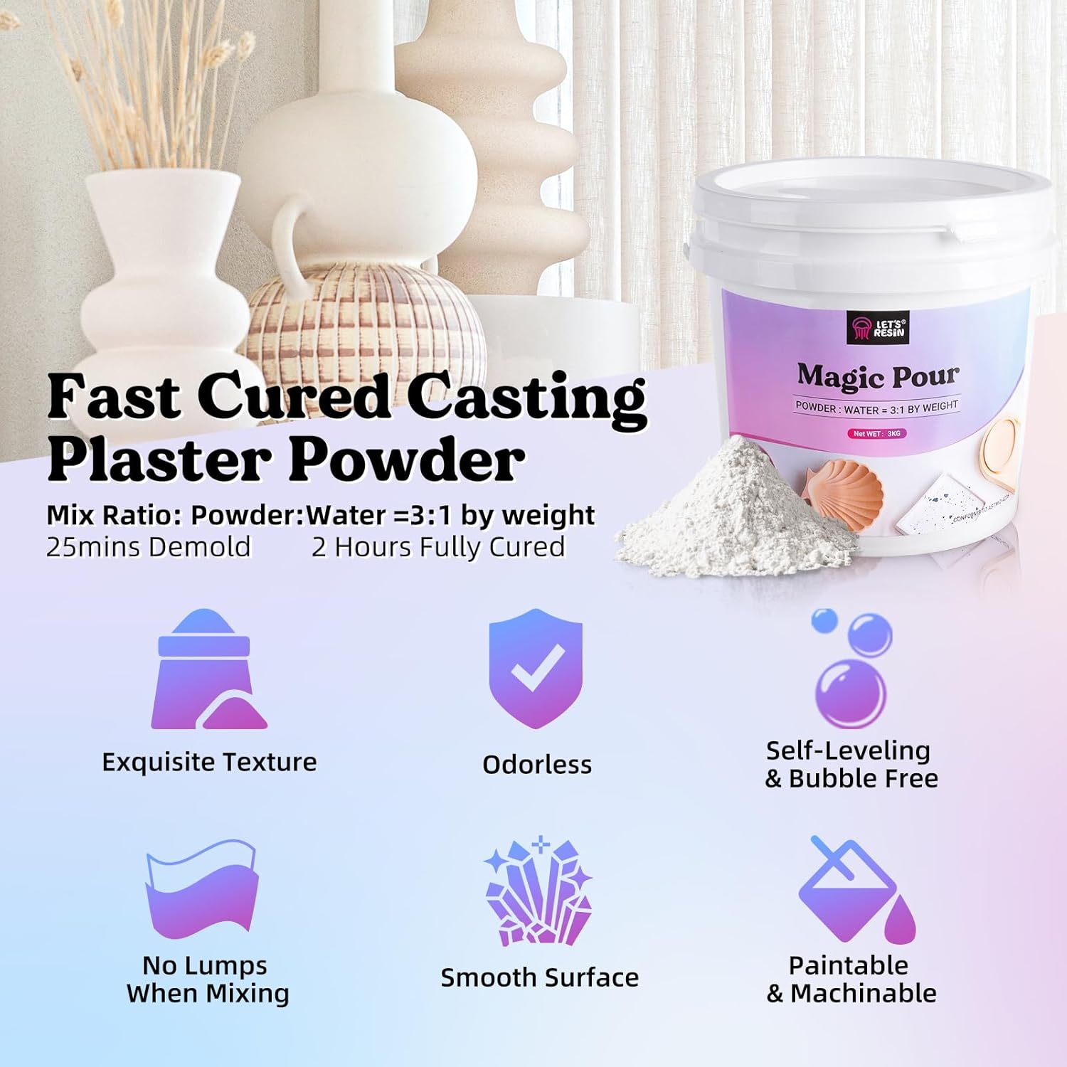 LET'S RESIN Resin Casting Powders 1000G,Fast Cured Kit for Beginners,20-30 Minutes De-Mold,Water Activated Plaster Powder Molds,Easy Mixing & Self Leveling, (ALR01053) image number 6
