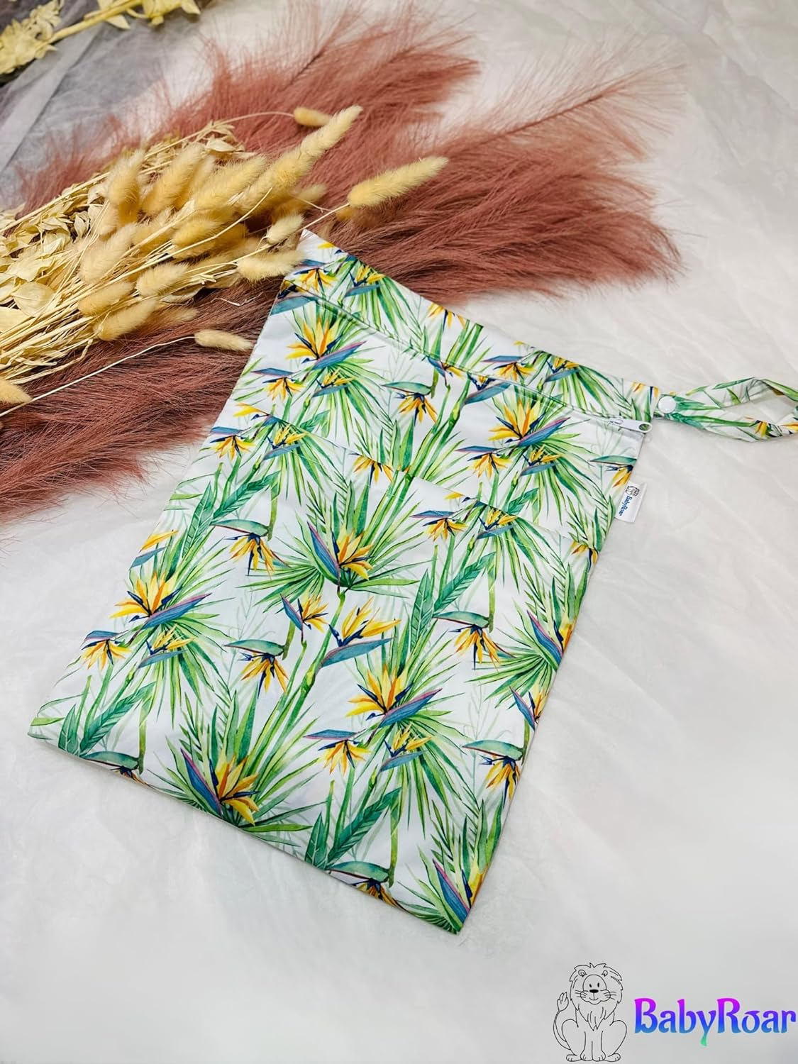 Babyroar Reusable Swim Nappy &ndash; Pull-Up Nappy/Diaper + BONUS Wet & Dry Bag with Double Zipper &ndash; (Dual Pockets Keep Wet & Dry Items Separate) &ndash; Leak-Proof, Eco-Friendly. Perfect for Water Fun! (Birds of Paradise Bloom, XL); Child, Toddler and Baby image number 5