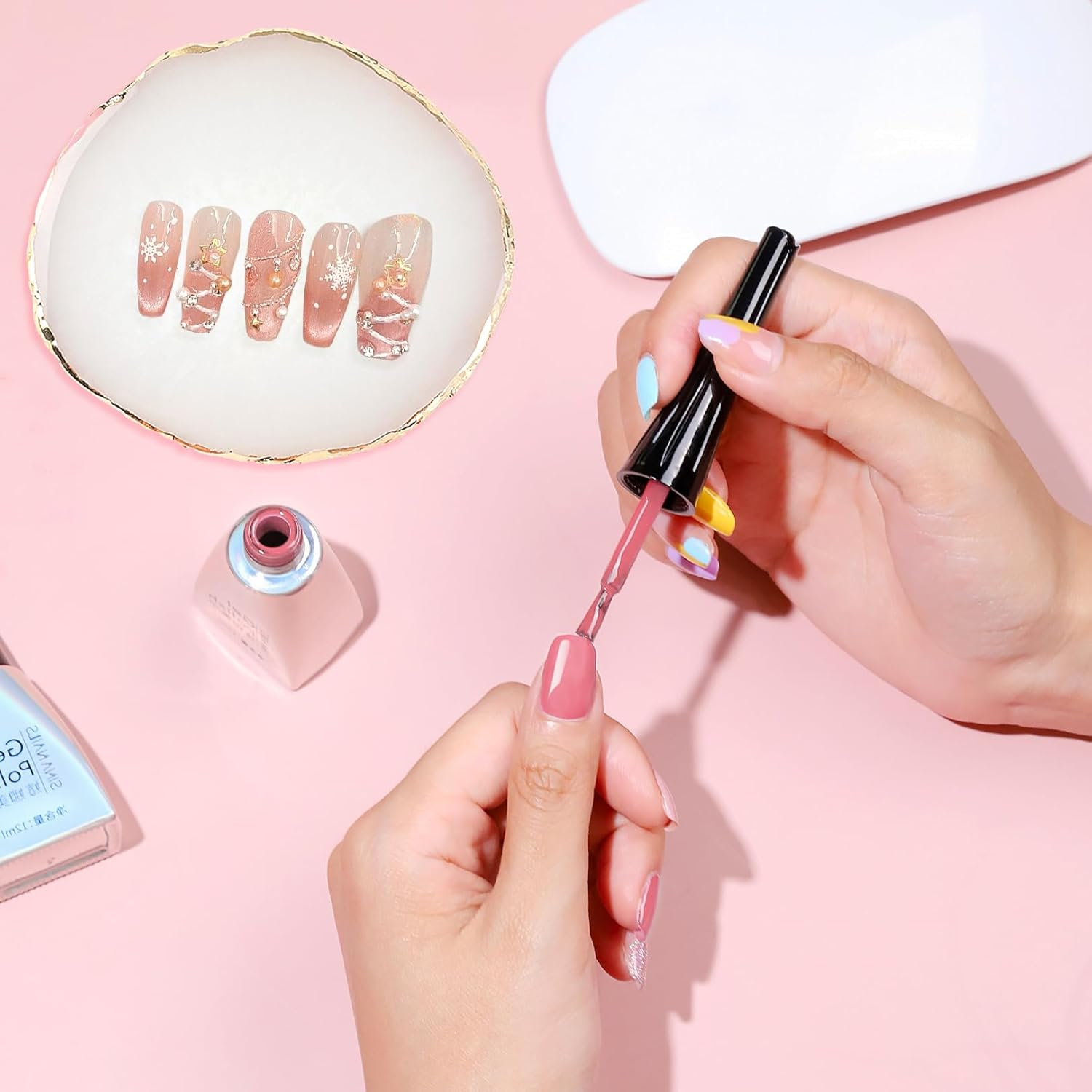 Manicure Painted, Resin Palette, Nail Art Palette with Gold Edge, White Imitation Skristal, Irregular Shape, Manicure, Painted, Colour Mixing Palette, Reusable, Washable, Cosmetic Mixing Tools image number 1