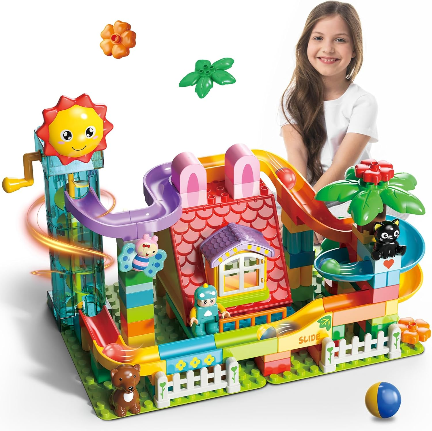 Marble Run Building Blocks Toy - 2 in 1 Compatible Blocks Models with 6 Marble Balls, Montessori Educational Race Track Building Block Set, Classic Blocks STEM Toy for Kid Boys Girls (119PCS) image number 1