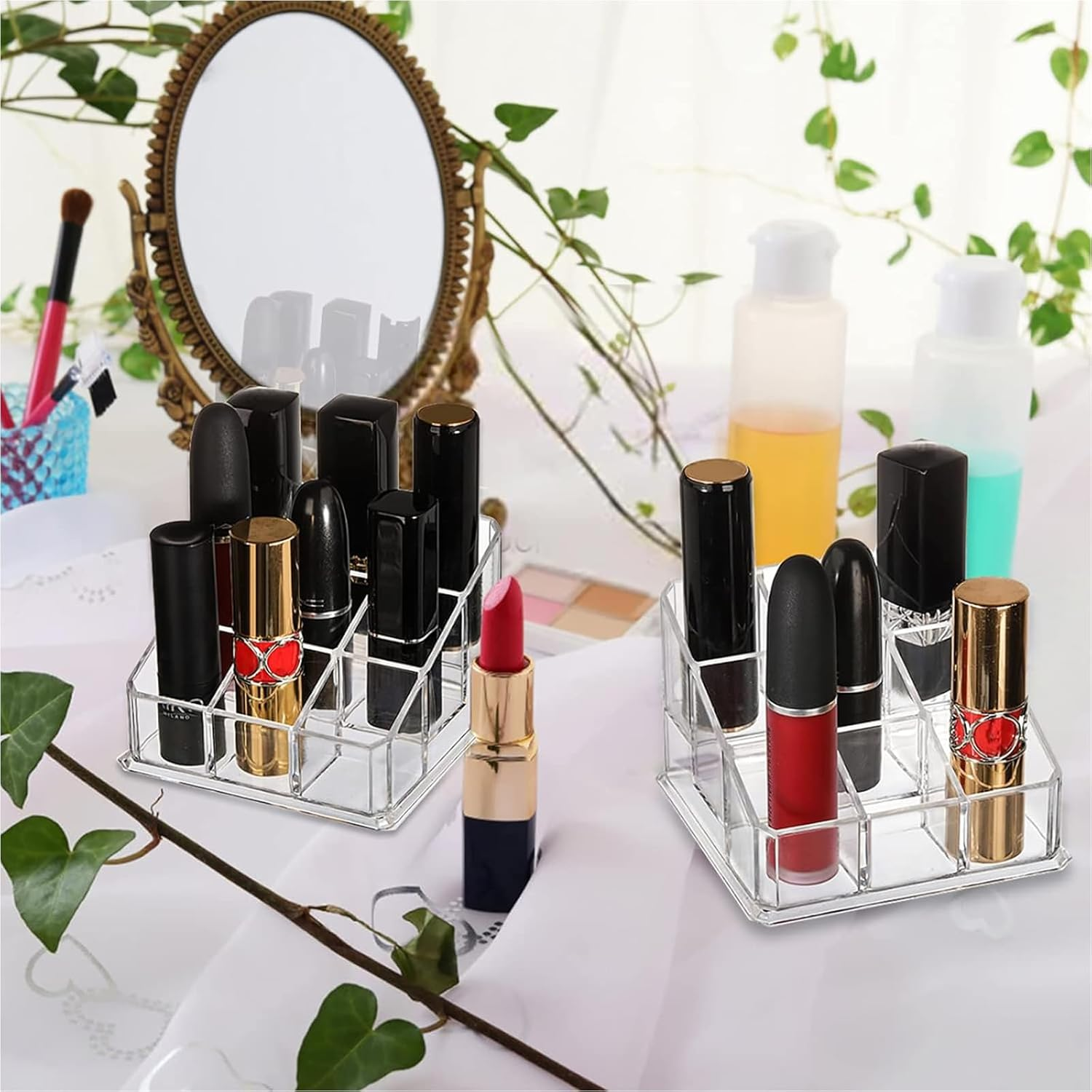 Kzvsiy 1-Pack 9-Slot Acrylic Nail Polish & Lipstick Organizer, Clear Cosmetic Storage Stand, Small Beauty Makeup Display Case for Lip Gloss, Lipstick, Nail Polish, and More image number 2