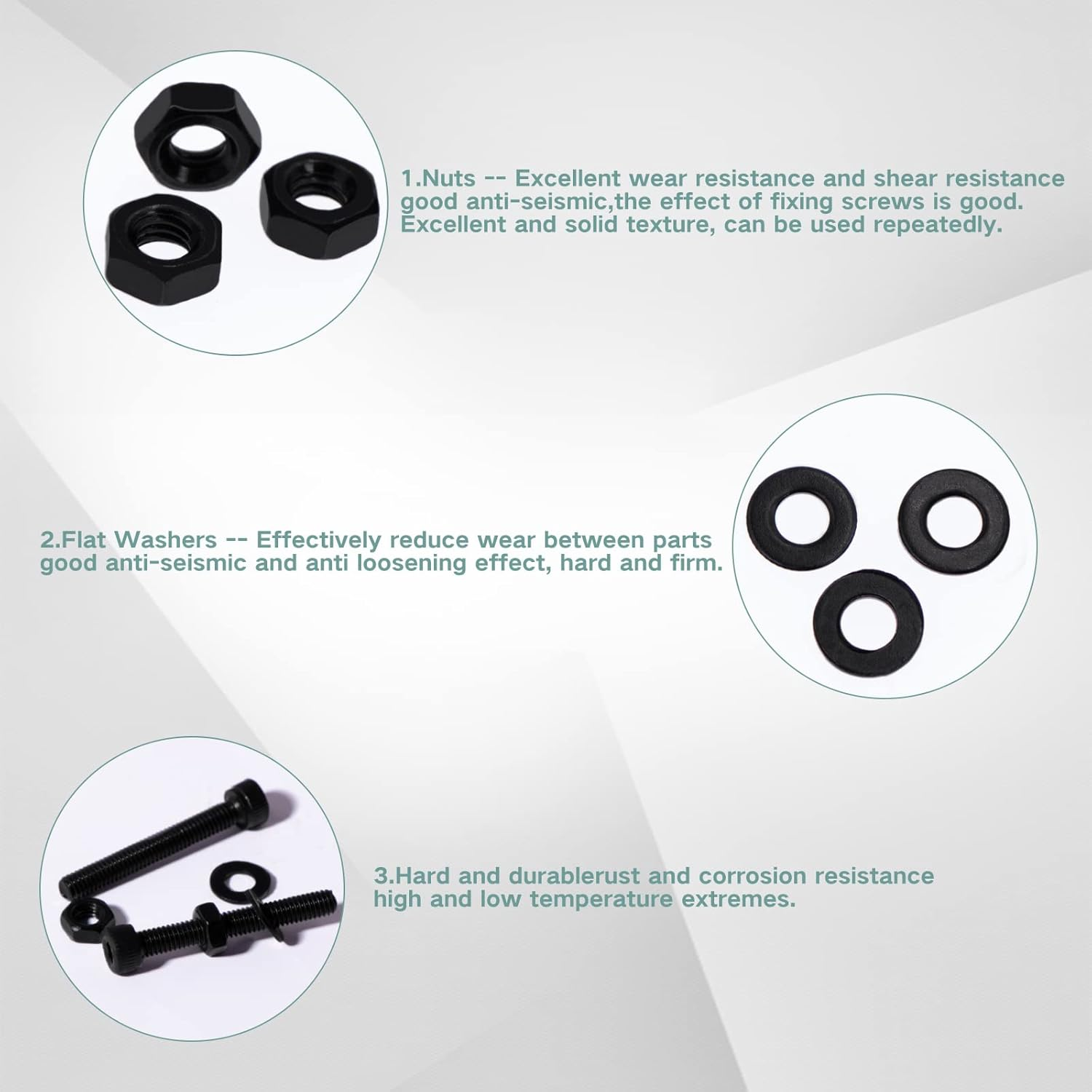 Zmbroll M4 Hex Head Socket Screws,320Pcs Hex Socket Head Cap Metric Machine Bolts,12.9 Grade Alloy Steel Screws,Hexagon Nuts Washers with Hex Wrenches, Black Oxide Finish image number 5