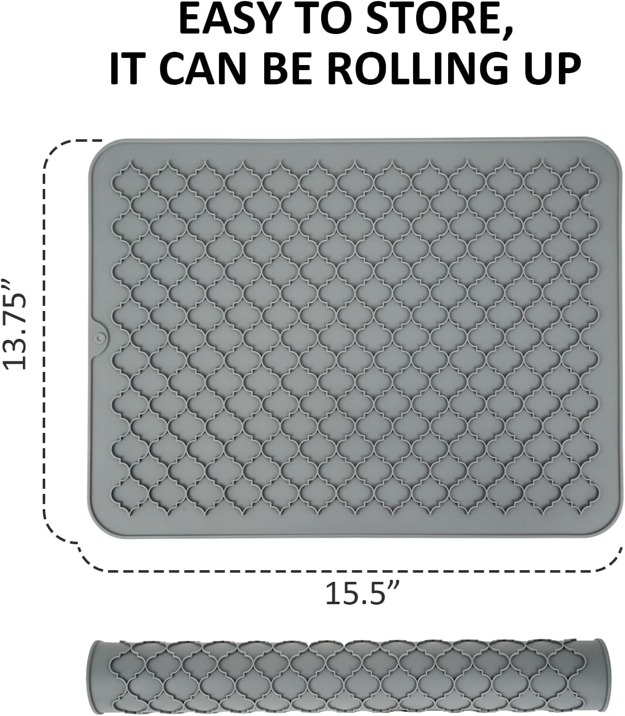 Taoluwin Drying Mat for Kitchen Counter, Silicone Dish Drying Mat, Heat Resistant, Waterproof, Mildew Resistant, Kitchen Dry Mats for Coffee Bar Dishes, Plates, Mugs, 40X30Cm (Grey) image number 3