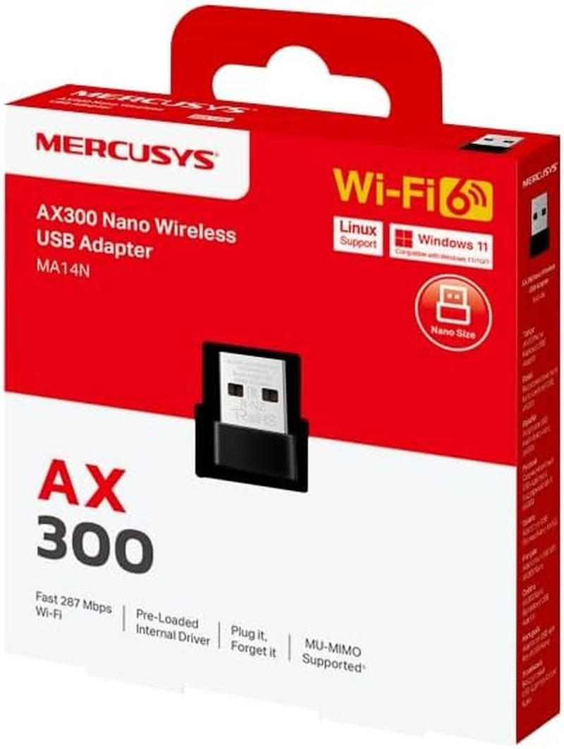 Mercusys AX300 Nano Wireless USB Adapter, Wi-Fi 6, Lower Latency Gameplay, WPA Security, MU-MIMO, OFDMA, Pre-Loaded Driver, Nano-Size, Easy Setup & Flexible Desgin, Wide Compatibility(Ma14N) image number 4