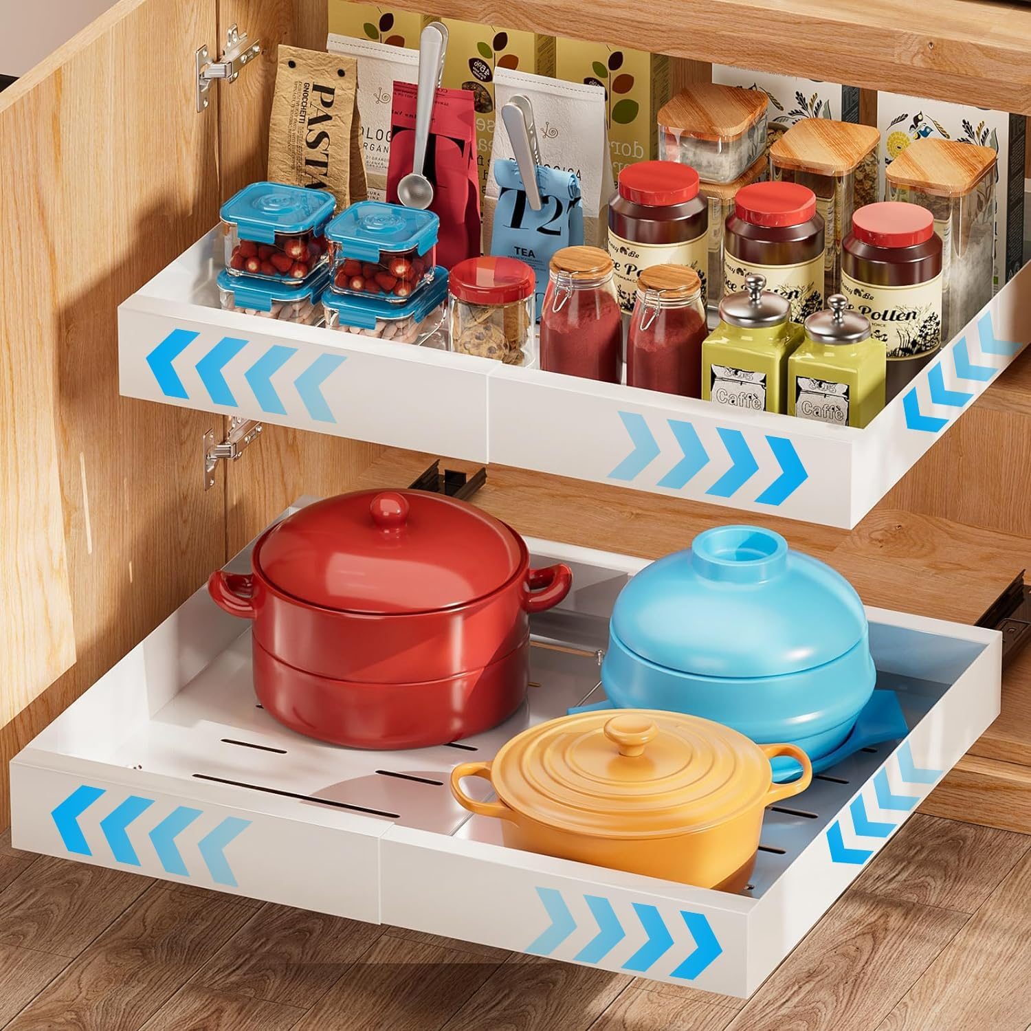 Pull Out Cabinet Organizer, Expandable (12.4"-20.5") Pull Out Drawers for Cabinets Fixed with Adhesive Film,Adjustable Peel Stick Slide Out Drawers for Kitchen Cabinets Pantry Bathroom-21&ldquo; Deep image number 6