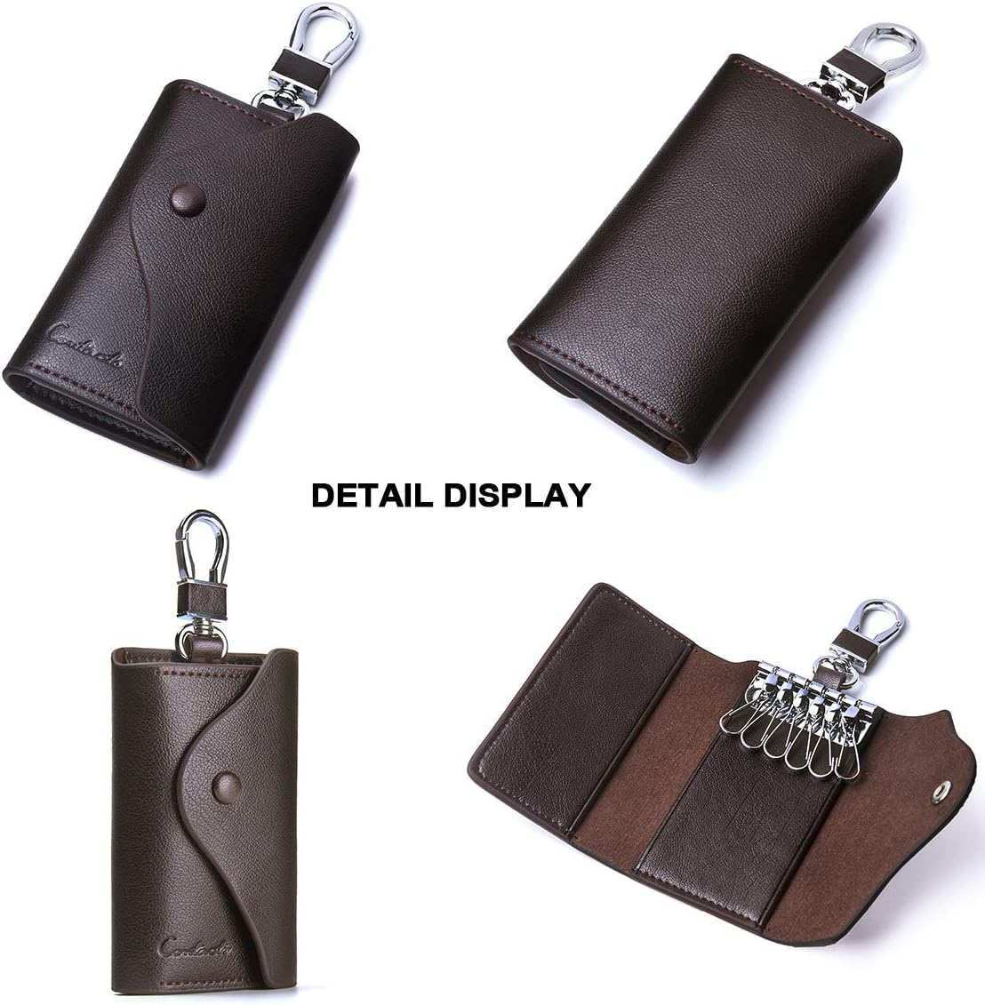 Contacts Car Key Case for Men and Women Small Leather Key Holder Key Cover with 6 Keychains image number 1