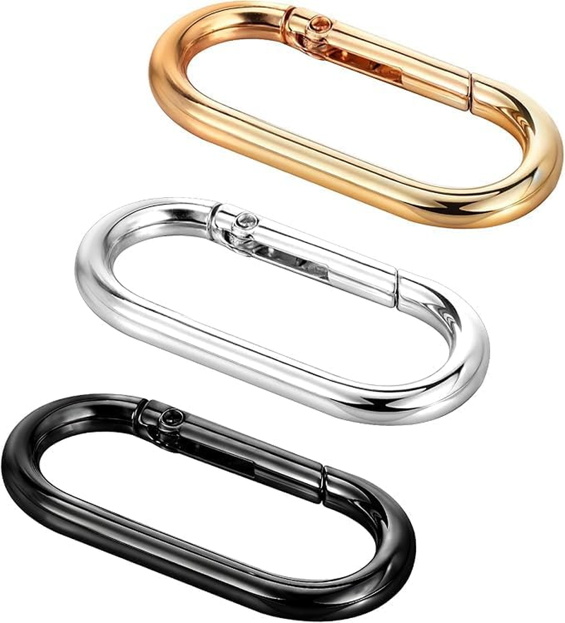3 Pieces Wallet with Spring O-Ring Clip Oval Clasp Clip Keychain Gold Key Ring round Clasp (Black+Golden+Silvery) image number 2