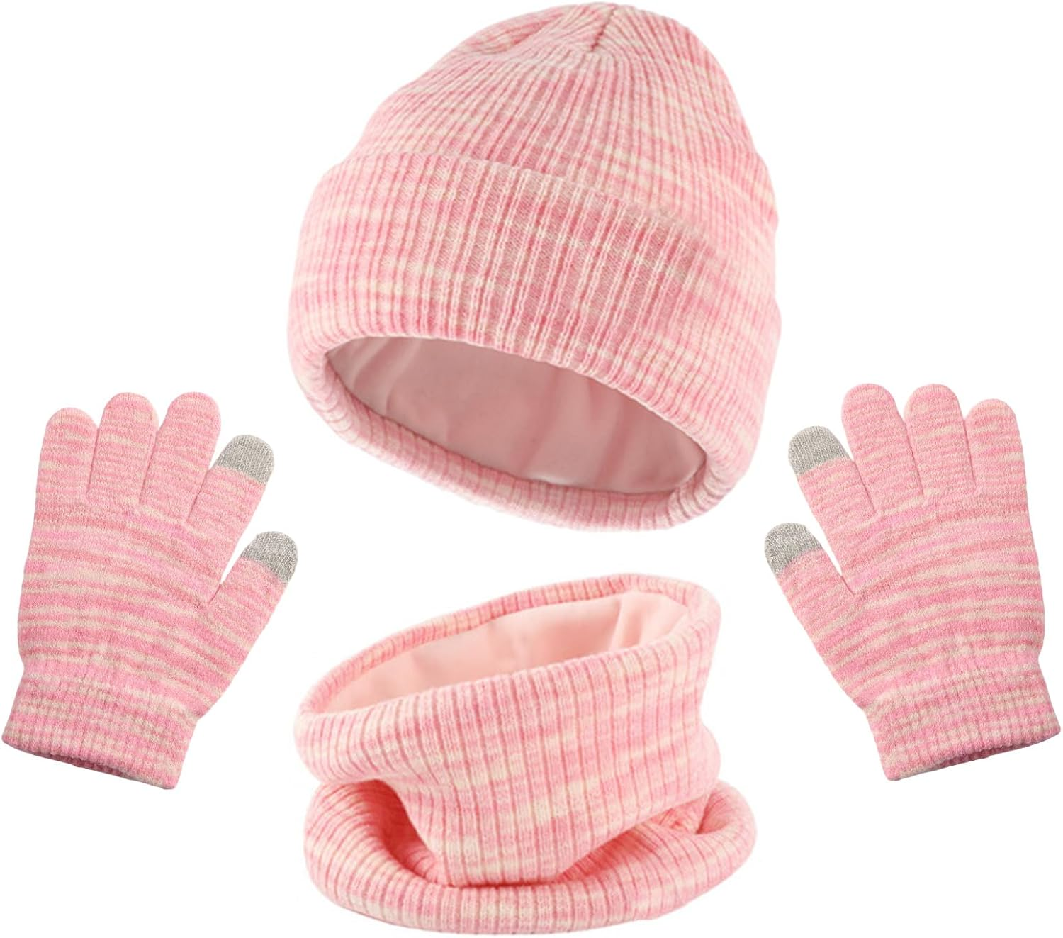 LOKZEER Kids Winter Hat Gloves Scarf Set: Warm Fleece Lined Beanie Hat Knit Gloves & Neck Warmer for Boys and Girls Ages 5-10 Children