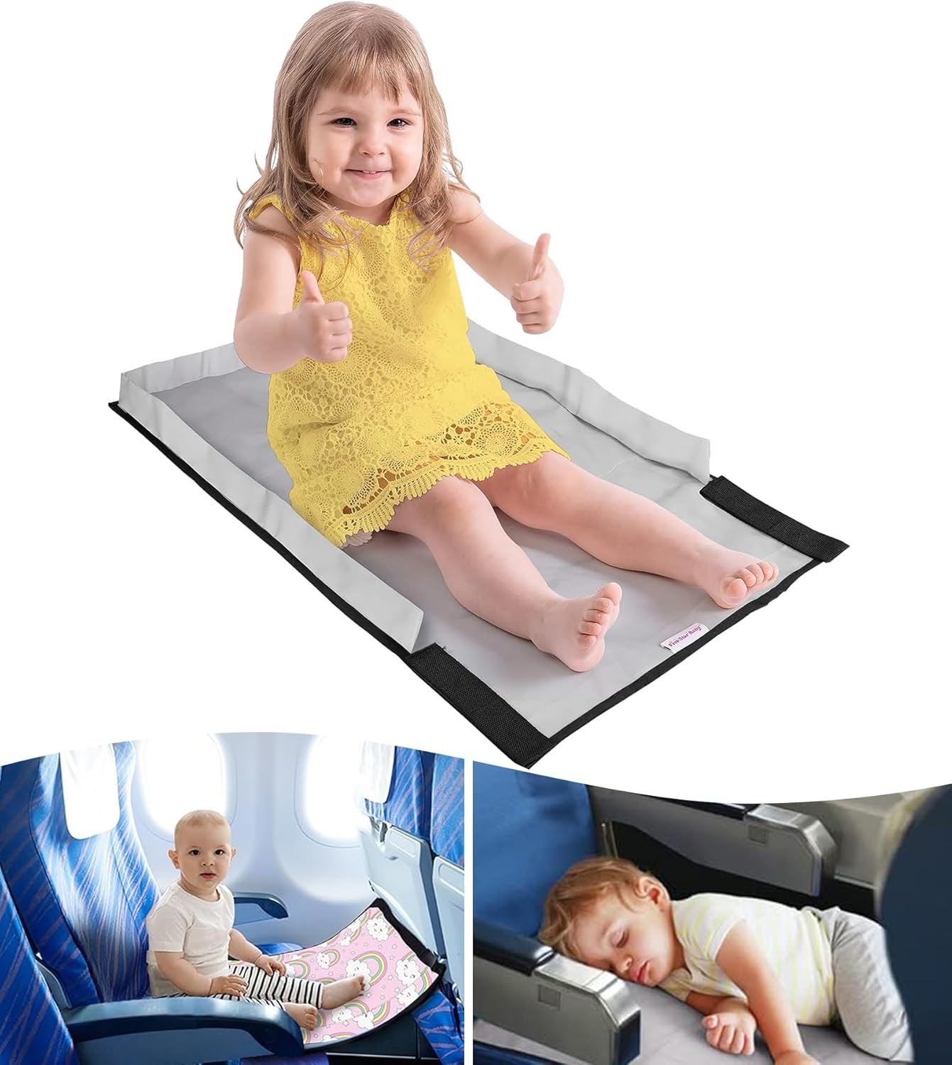FIVESTARBABY Toddler Airplane Bed - Ultimate Travel Essential | Portable Airplane Seat Extender for Kids (12-36 Months) | Grey Velvet & Polyester