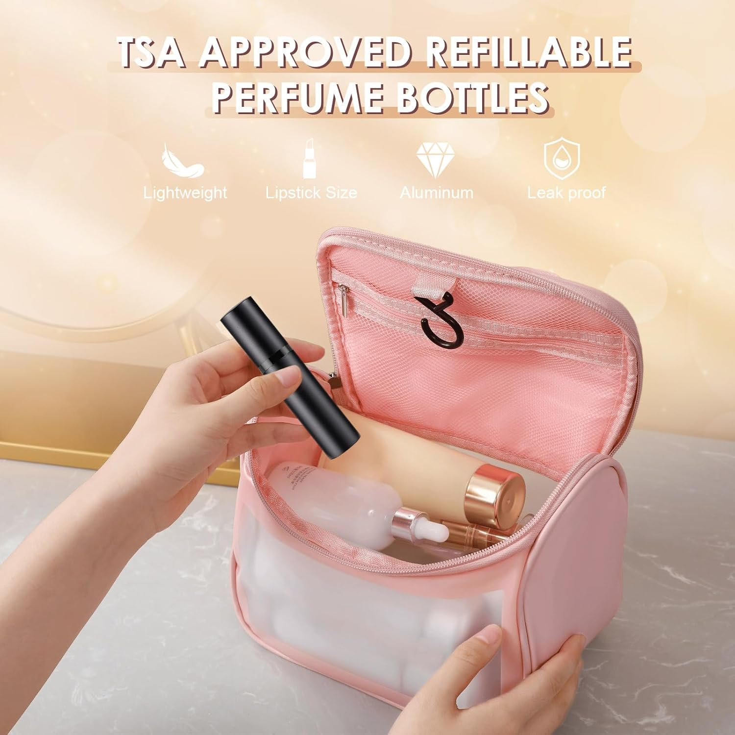 JOOMOKO Perfume Atomiser, 5Ml Perfume Travel Bottle, Refillable Perfume Bottle Portable Perfume Spray Bottle Perfume Dispenser Perfume Refill Bottle for Travel Accessories Women Men（Black＆Silver） - Pink image number 6