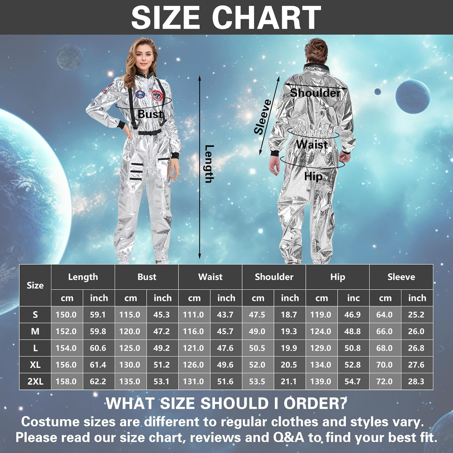 Astronaut Costume Astronaut Jumpsuit Costume for Men Women Spaceman Suit Fancy Dress Spaceman Cosplay for Adult image number 1