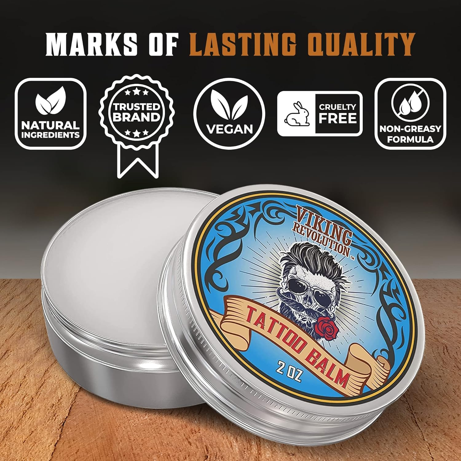 Viking Revolution Tattoo Care Balm for Before, during & Post Tattoo &ndash; Safe, Natural Tattoo Aftercare Cream &ndash; Moisturizing Lotion to Promote Skin Healing (2Oz, 2 Pack) image number 2