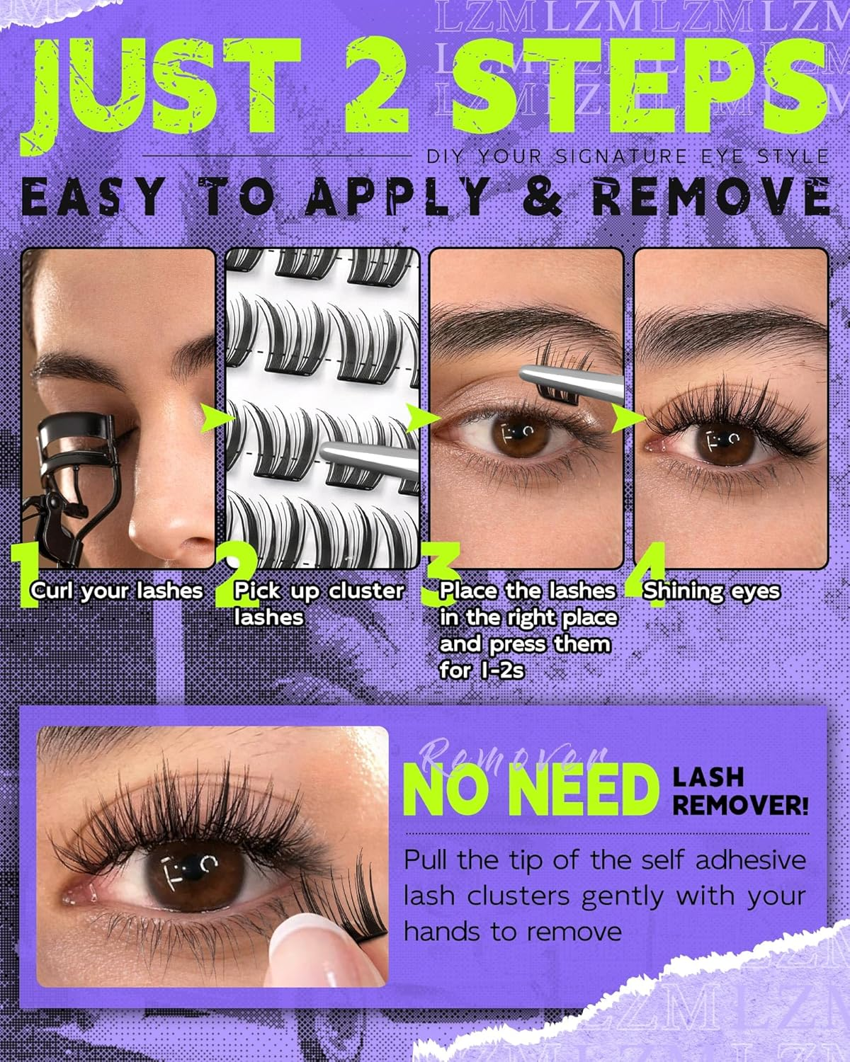 LZM Pre Glued Cluster Lashes Self Adhesive Lashes Clusters Natural with Tweezers No Glue Needed Press-On Eyelashes 8Mm 10Mm 12Mm 14Mm Wispy Eyelash Extensions DIY at Home (KLSH31B) image number 2