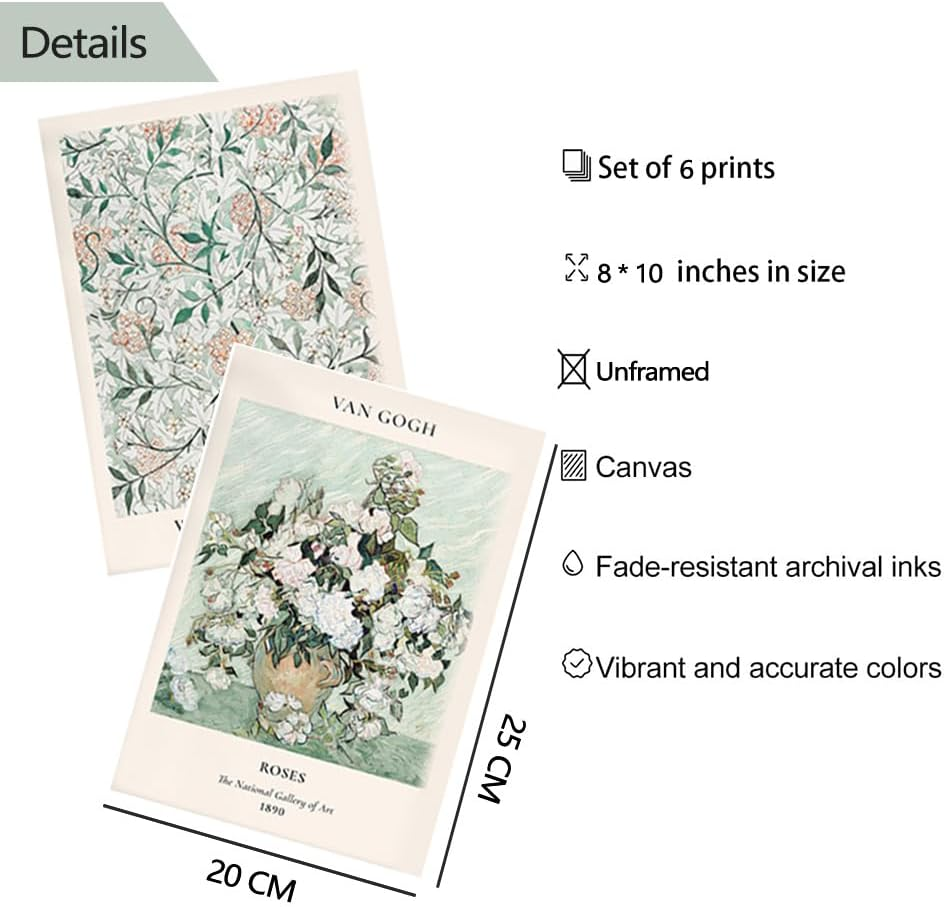 ZIENVE Vintage Matisse Art Poster &ndash; Set of 6 Abstract Sage Green Boho Wall Decor, Aesthetic Eclectic Prints for Bedroom, Dorm, Home & Office, 20 X 25Cm Unframed image number 3