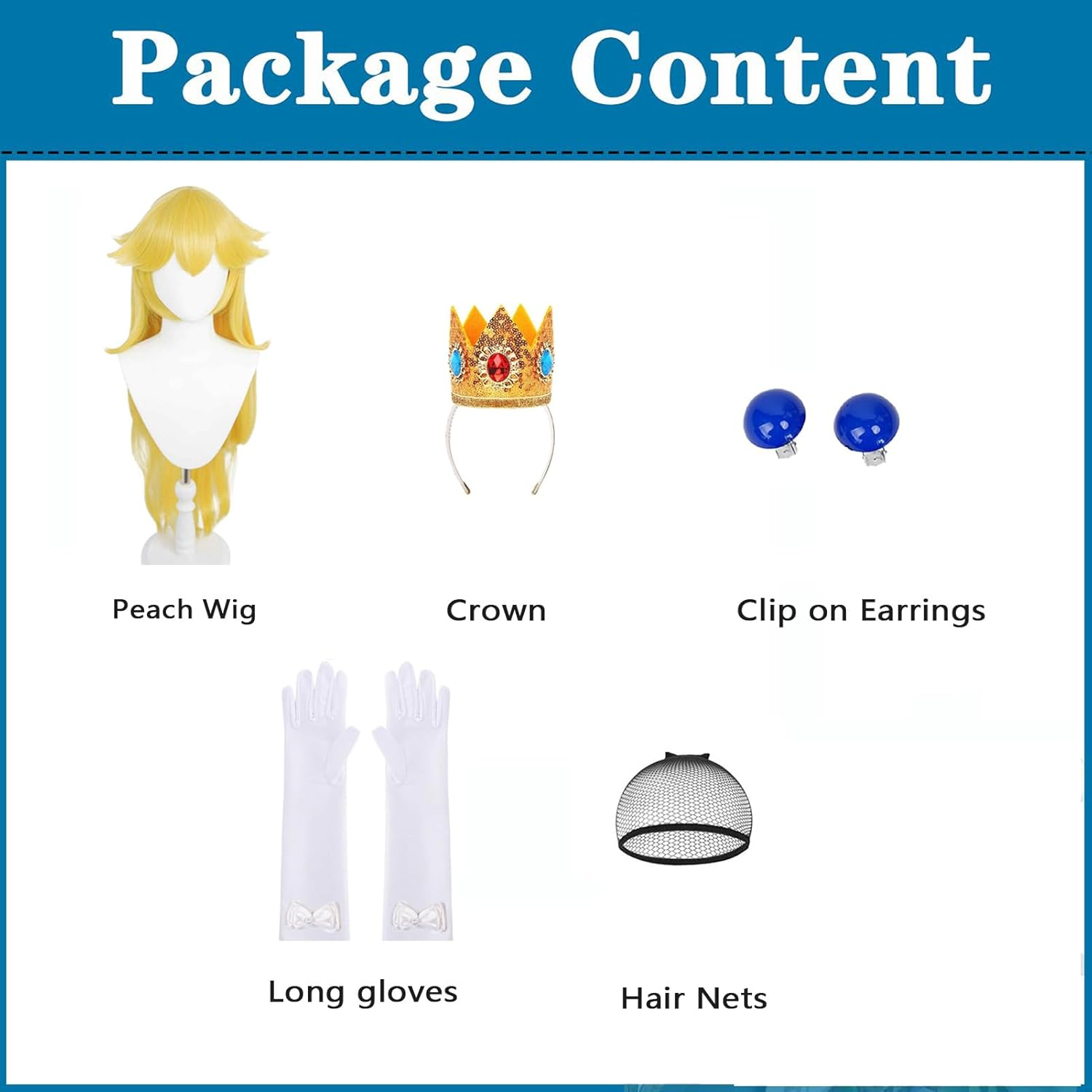 Animacoser Princess Peach Wig Costume Set with Crown, Earrings and Gloves - Wavy Classic Fiber Female, Orange image number 3