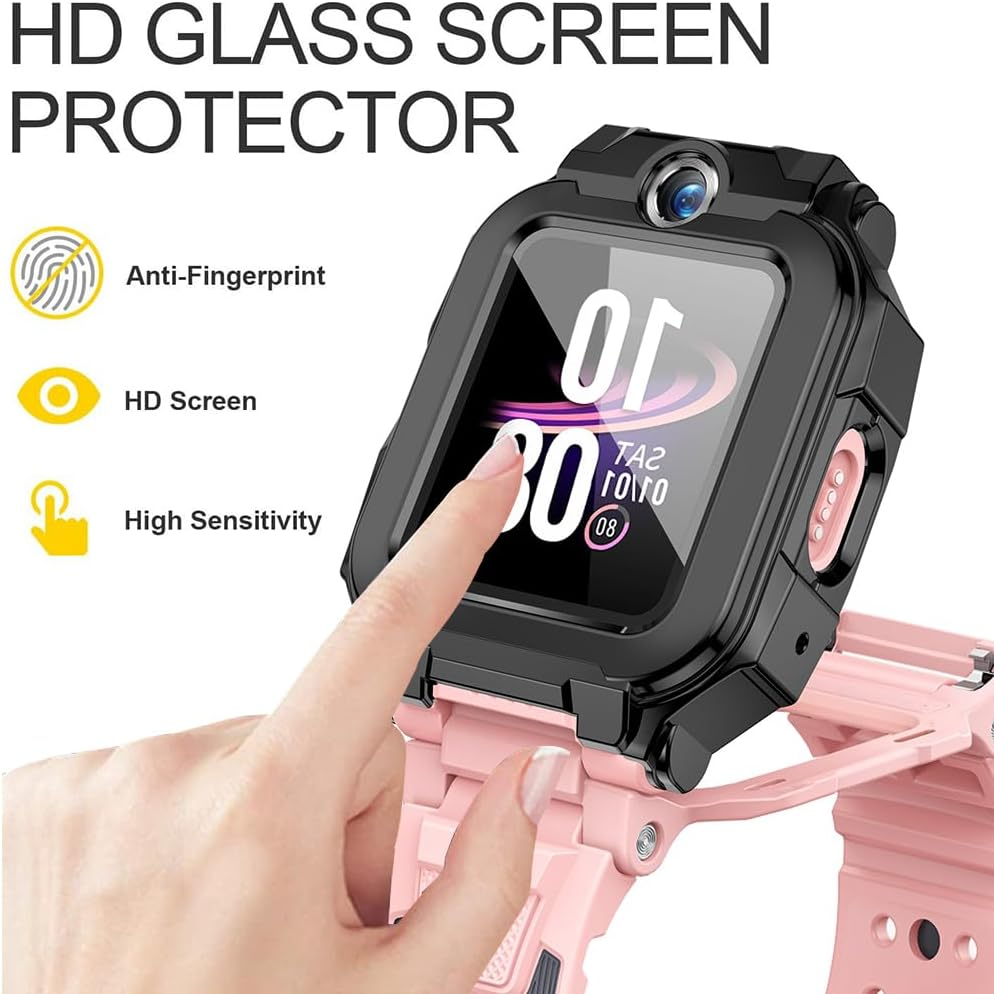 Akanry [Pack of 2 Hard Case Compatible with Imoo Watch Phone Z7 with Screen Protector, 9H Hardness Hard PC Tempered Glass Thin Case, Black Blue image number 2