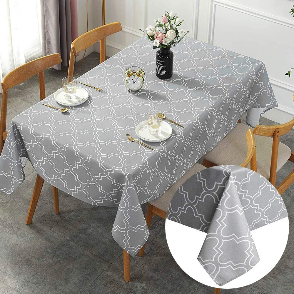 Excovip Cotton Linen Fabric Tablecloth-Washable Table Cloth-Wrinkle Free Anti-Fading,Dust-Proof Table Cover for Kitchen Dining, Party, Holiday, Christmas, Buffet(Oblong, 8-10 Seats,150X259Cm,Gray)