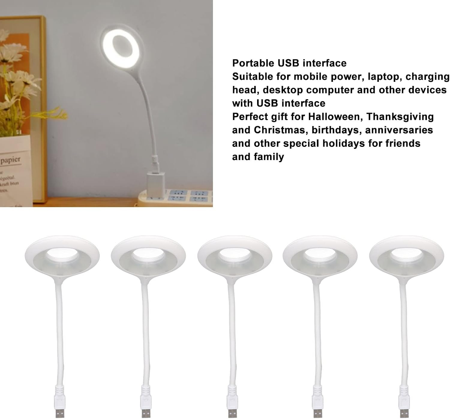 USB Reading Light, USB LED Light Lamp for Power Bank 5Pcs USB Voice Control Night Light 3 Colors Eye Smart Small Night Light for Home Bedroom Office image number 4