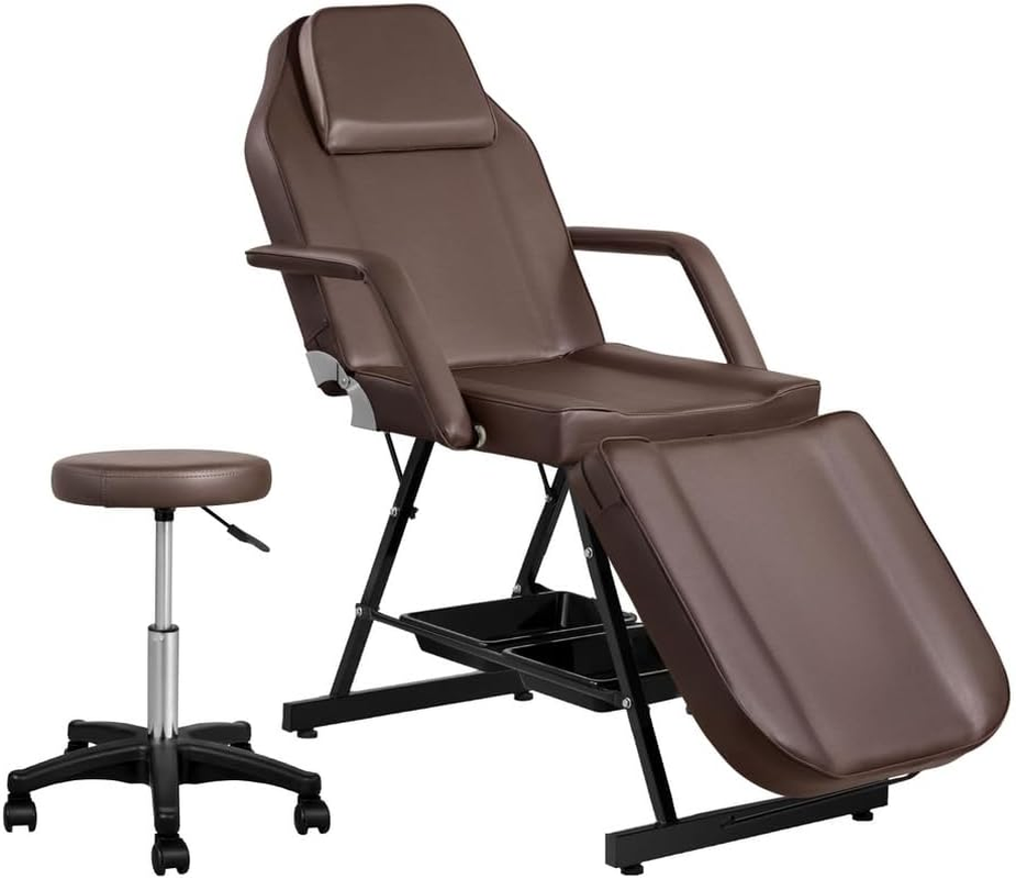 Zenses Massage Table Adjustable Salon Chair Waxing Bed Therapy 3-Fold Brown image number 2