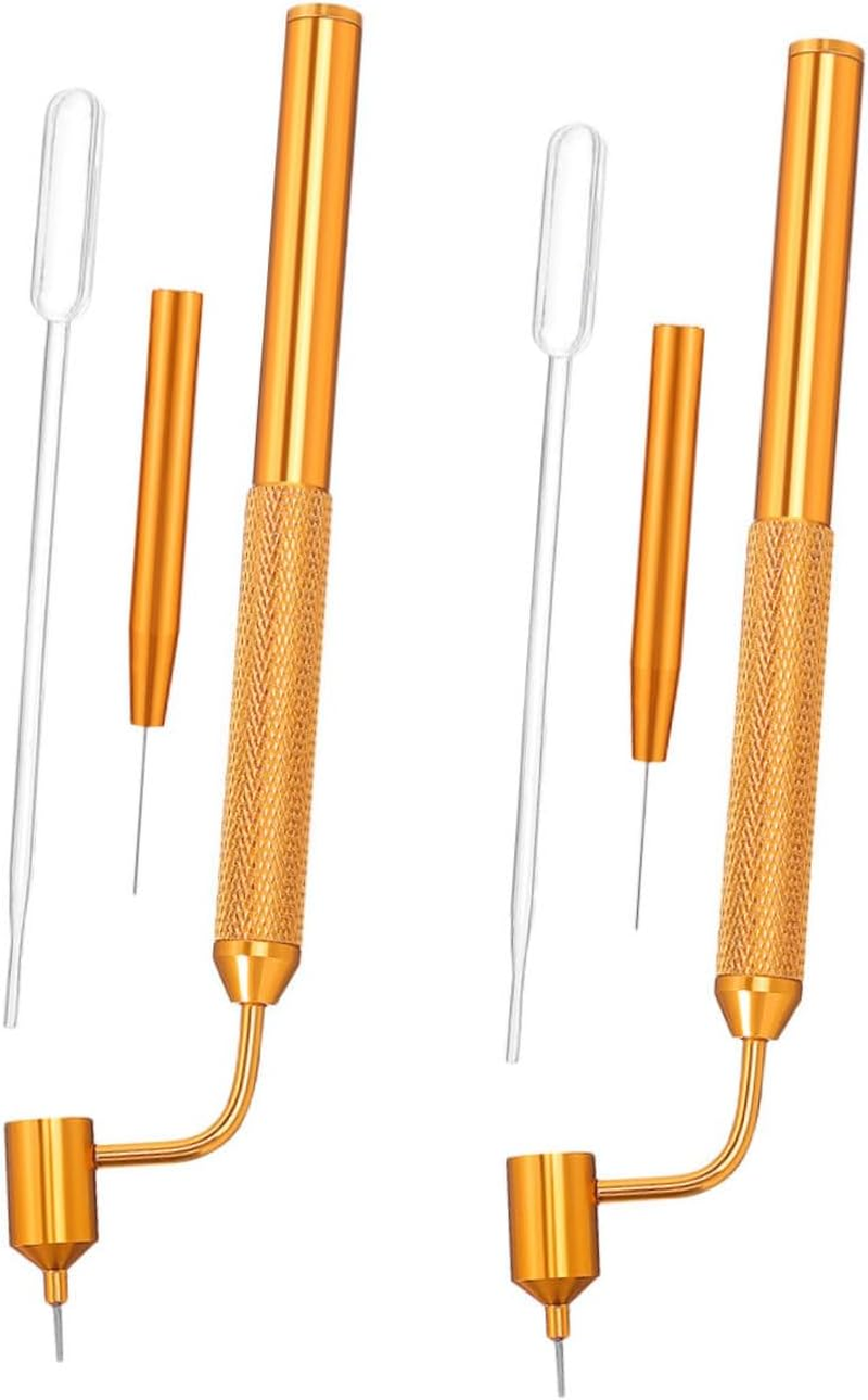 2 Sets Car Scratch Repair Paint Pen Needle Dropper Fillable Paint Applicator for Small Scratches Rock Chip Repair Tool in Gold (0.5Mm Tip) image number 3