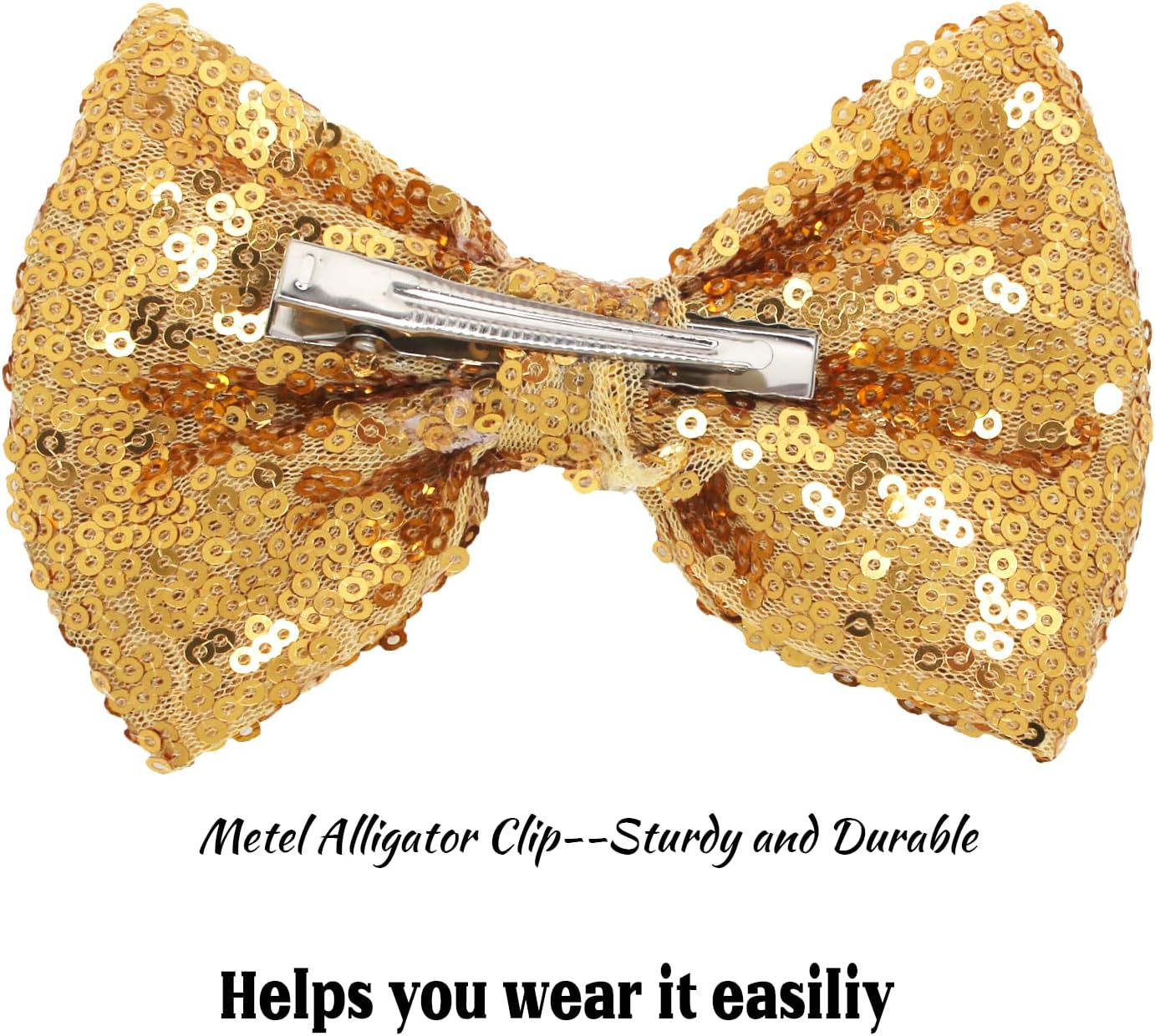 12 Pieces Sequin Bows for Girls 4.7" Large Cheer Hair Bow with Alligator Clips Hair Accessories for Kids Toddler Cheerleaders Teen Girls College Sports (Gold) - Gold,Silver image number 3
