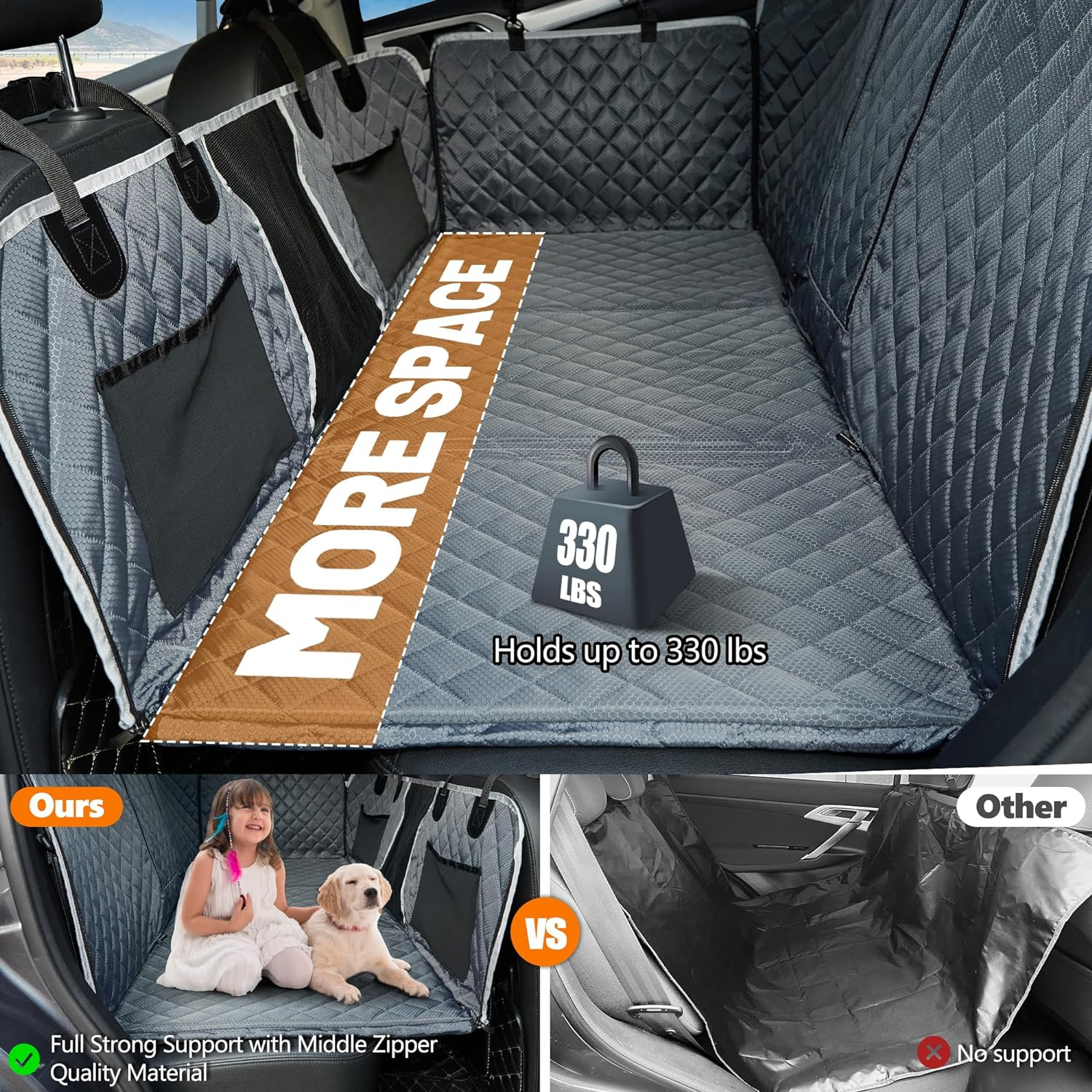 Back Seat Extender,Dog Car Seat Cover,Waterproof Pet Hammock Travel Bed,Durable Camping Air Mattress,Non Inflatable Car Bed Mattress Easy Clean for Car SUV Truck (Grey)