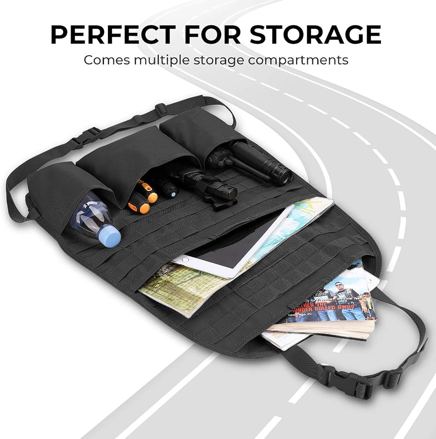 Car Seat Back Organizer, Upgraded Tactical Molle Vehicle Panel, Universal Back Seat Storage Molle Pouches Bag, Car Seat Cover Protector Kick Mat for POER Suzuki Jimny Wrangler SUV Truck, 1 Pack image number 5