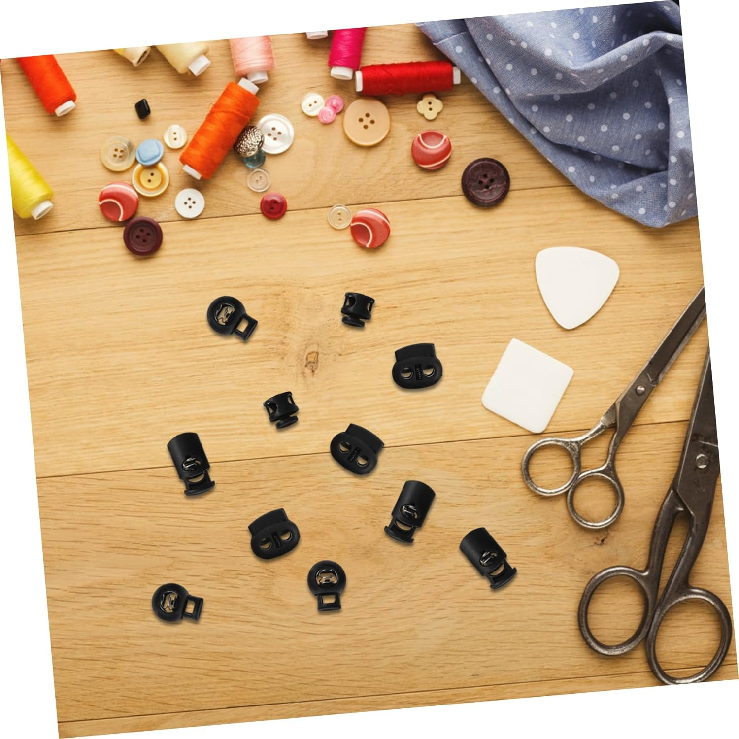 GARIOUANS 52 Pcs Black Plastic Shoelace Locks and Spring Loaded Toggle Buttons, Single and Double Hole Drawstring Cord Locks for Outdoor Gear and Luggage, Elastic Rope Stoppers for Camping and Travel image number 5