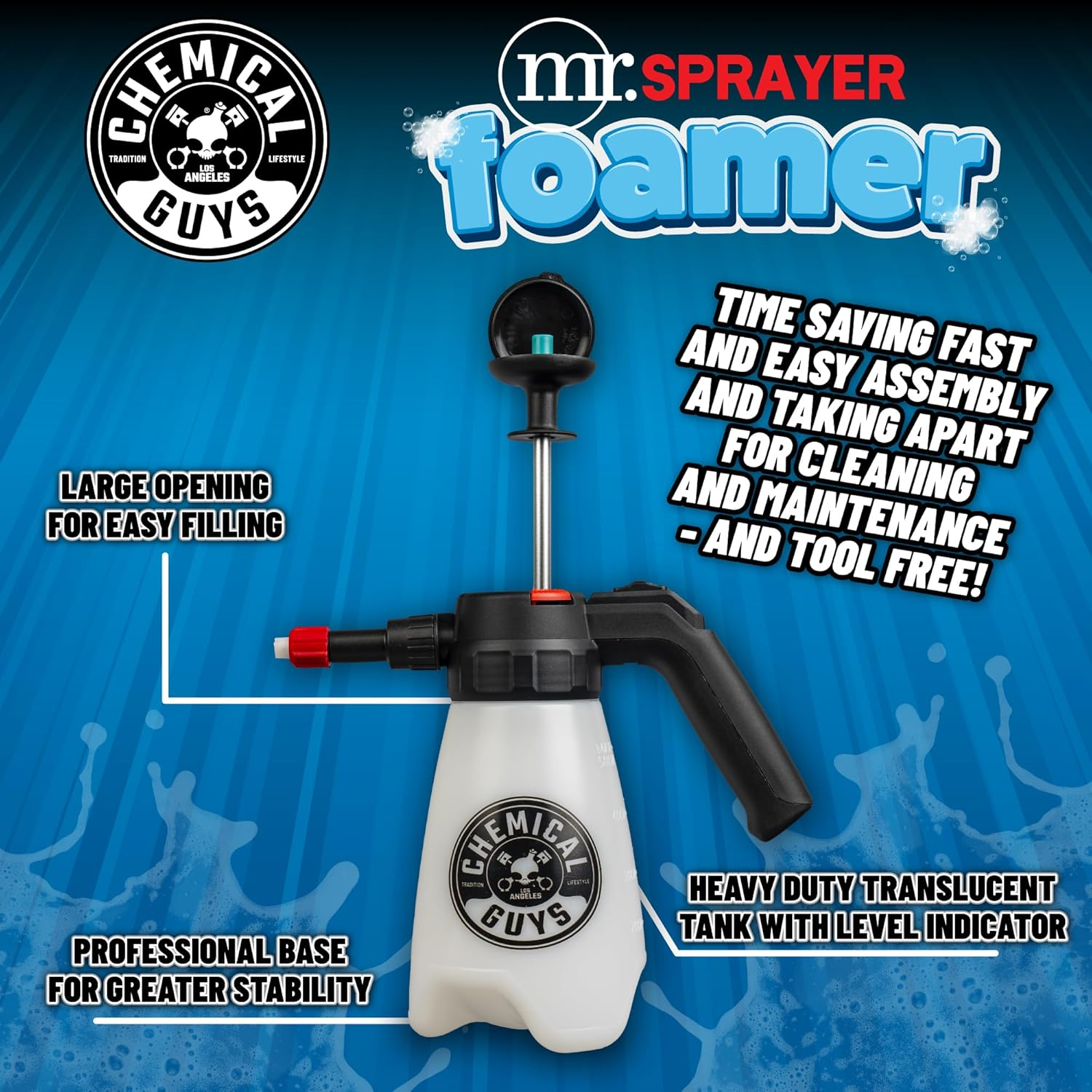 Chemical Guys Mr. Sprayer Foamer, Foaming Pump Sprayer for Home, Garden and Car Detailing & Washing (50 Oz Bottle), Clear image number 1